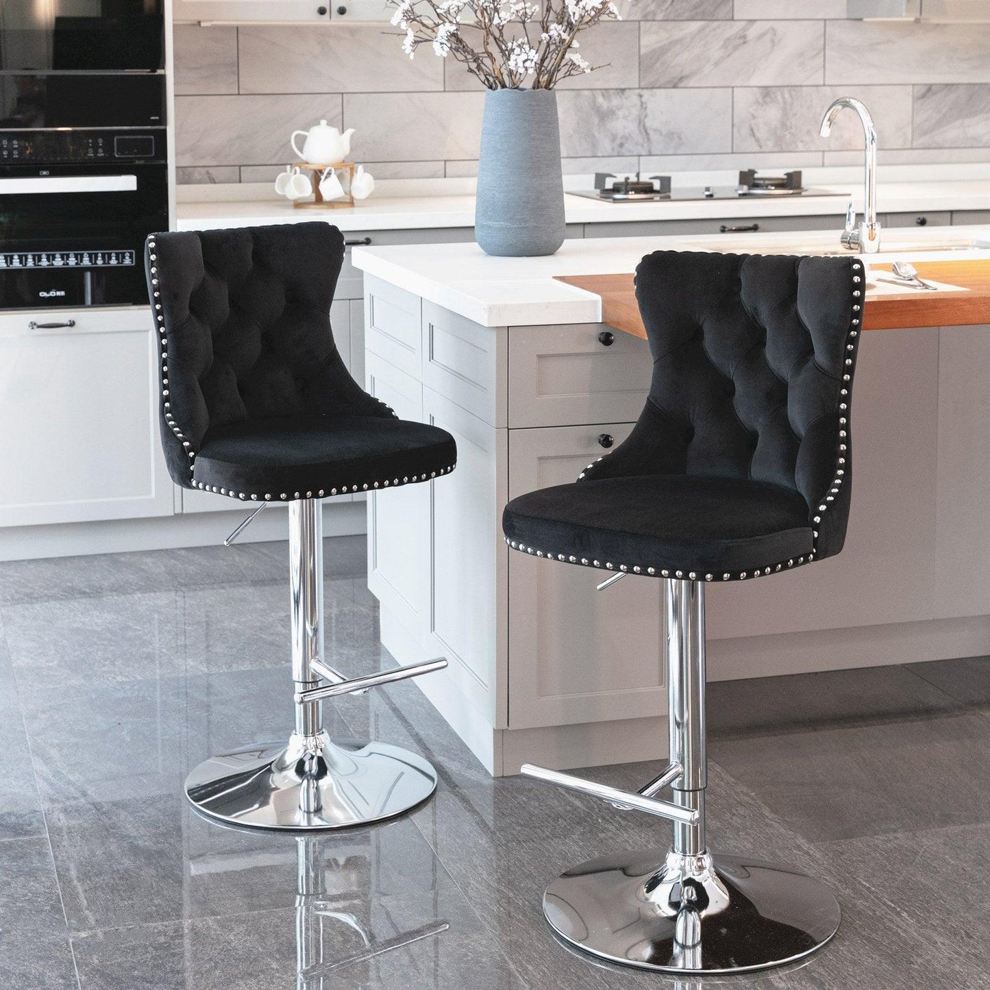Swivel Velvet Barstools Adjusatble Seat Height from 25-33 Inch