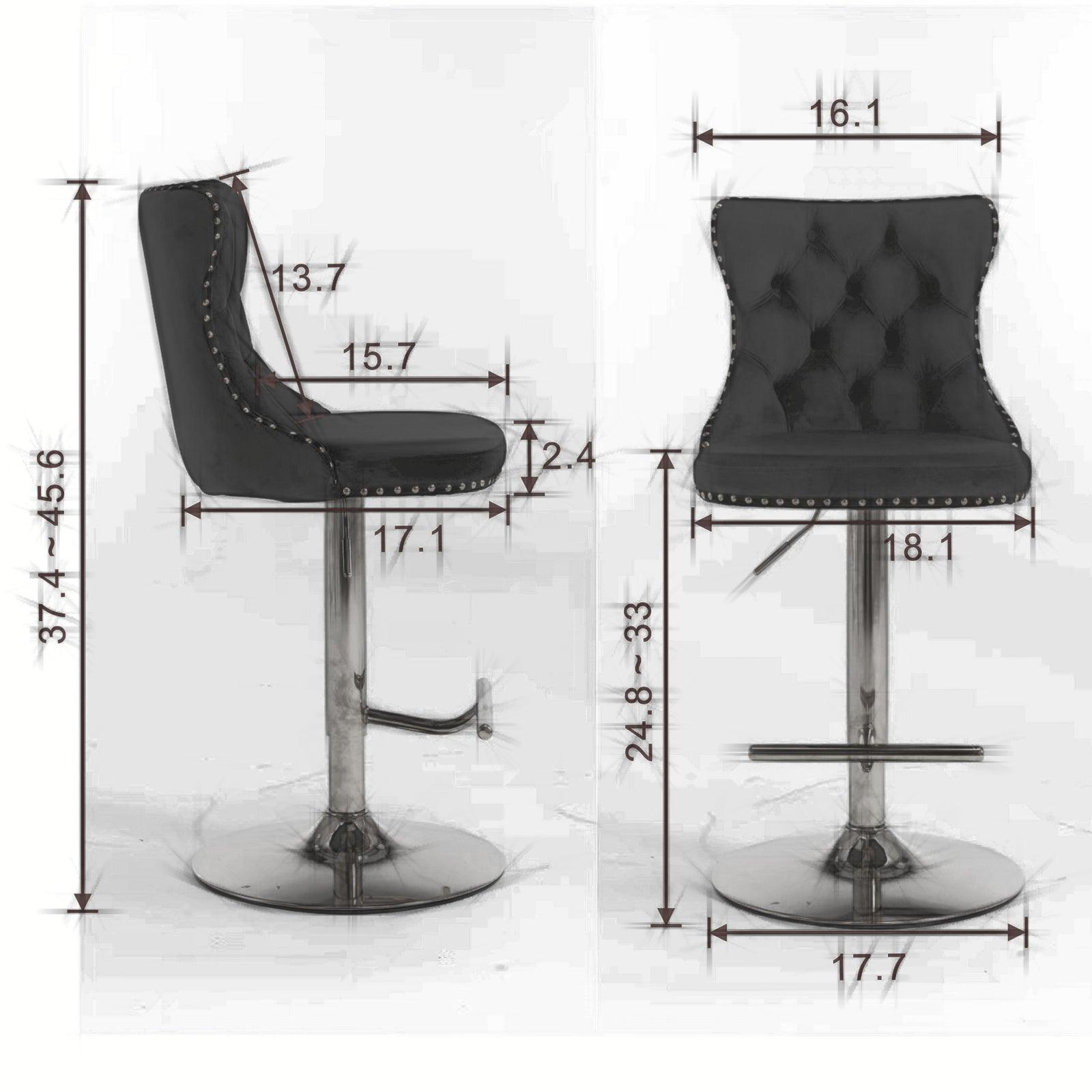 Swivel Velvet Barstools Adjusatble Seat Height from 25-33 Inch, Set of 2 FredCo
