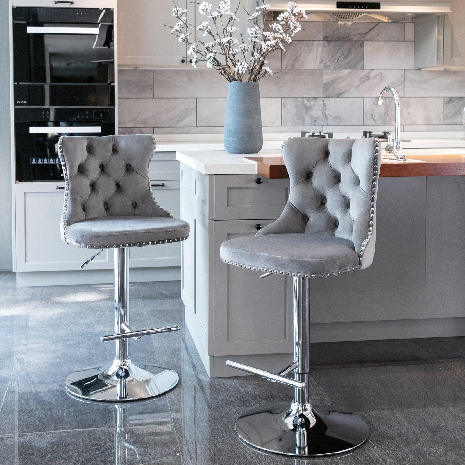 Swivel Velvet Barstools Adjusatble Seat Height from 25-33 Inch, Set of 2 FredCo