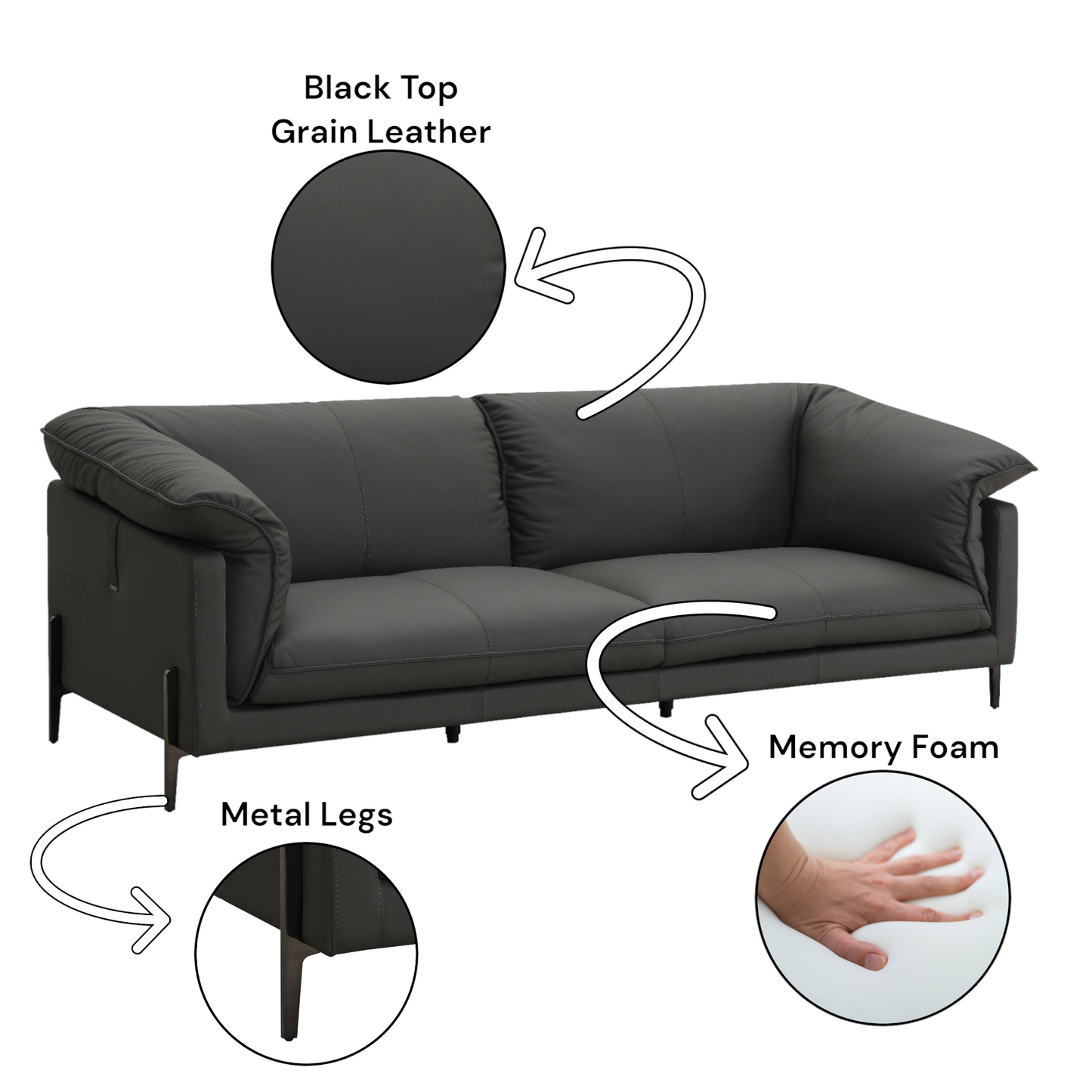 Tadi Black Top Grain Leather Sofa FredCo