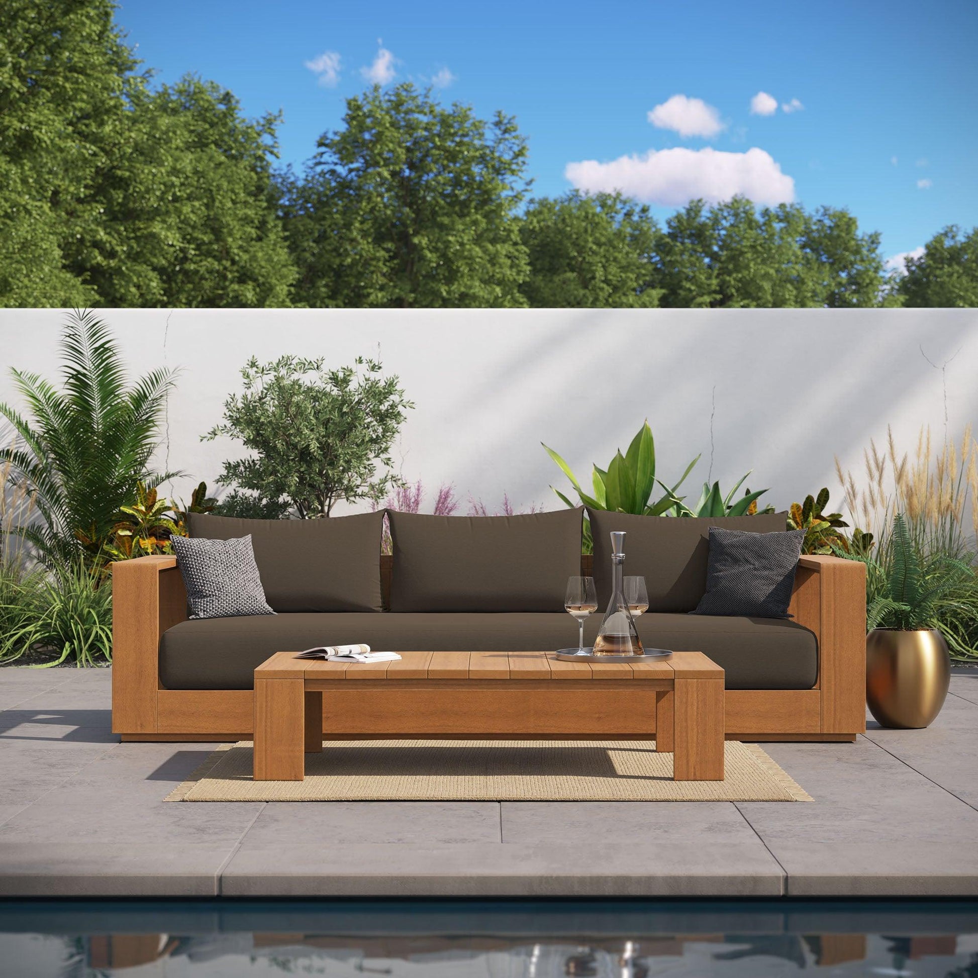 Tahoe 2-Piece Outdoor Patio Acacia Wood Sofa and Coffee Table Set by Modway EEI-6799 FredCo