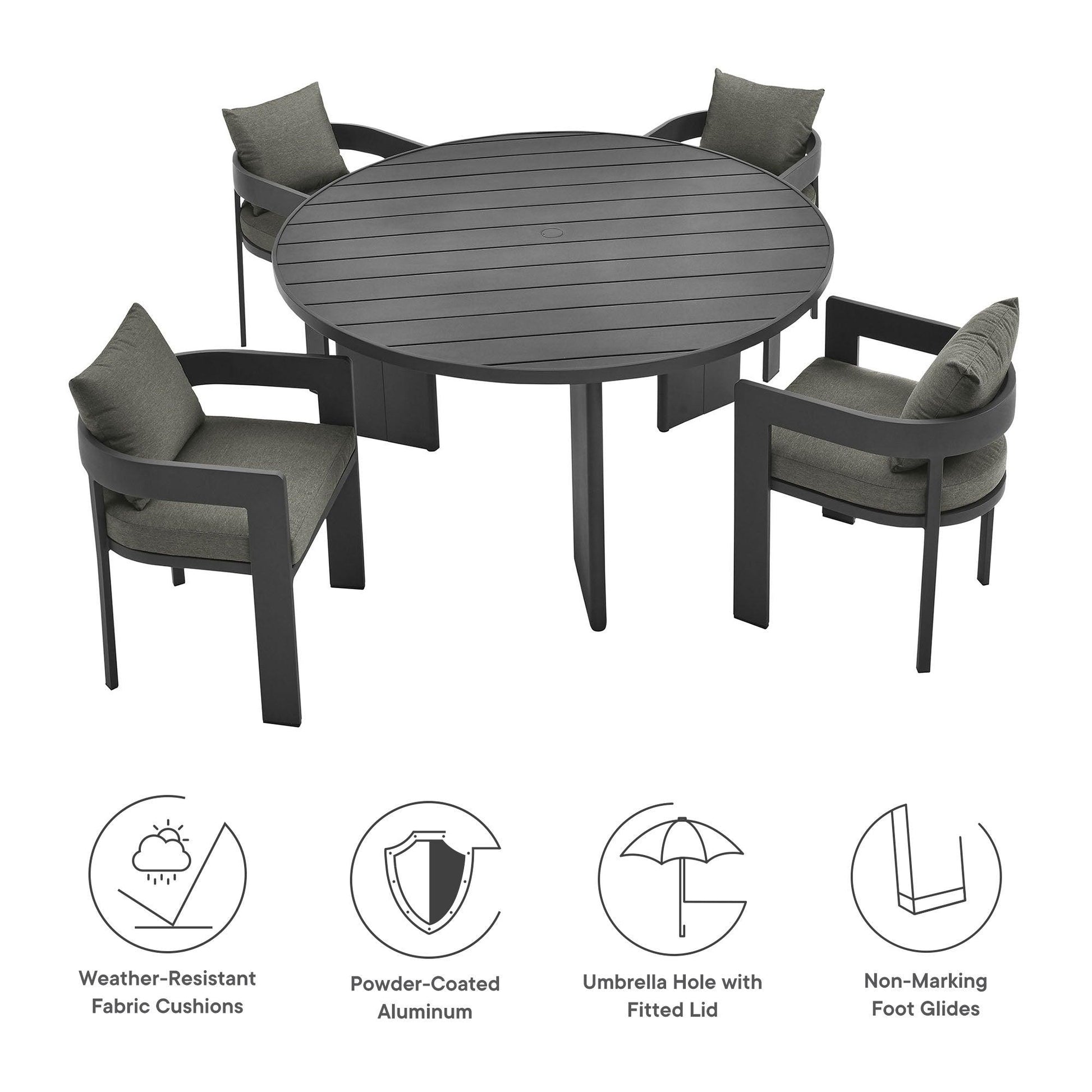 Tahoe 5-Piece Outdoor Patio Aluminum Dining Set by Modway FredCo