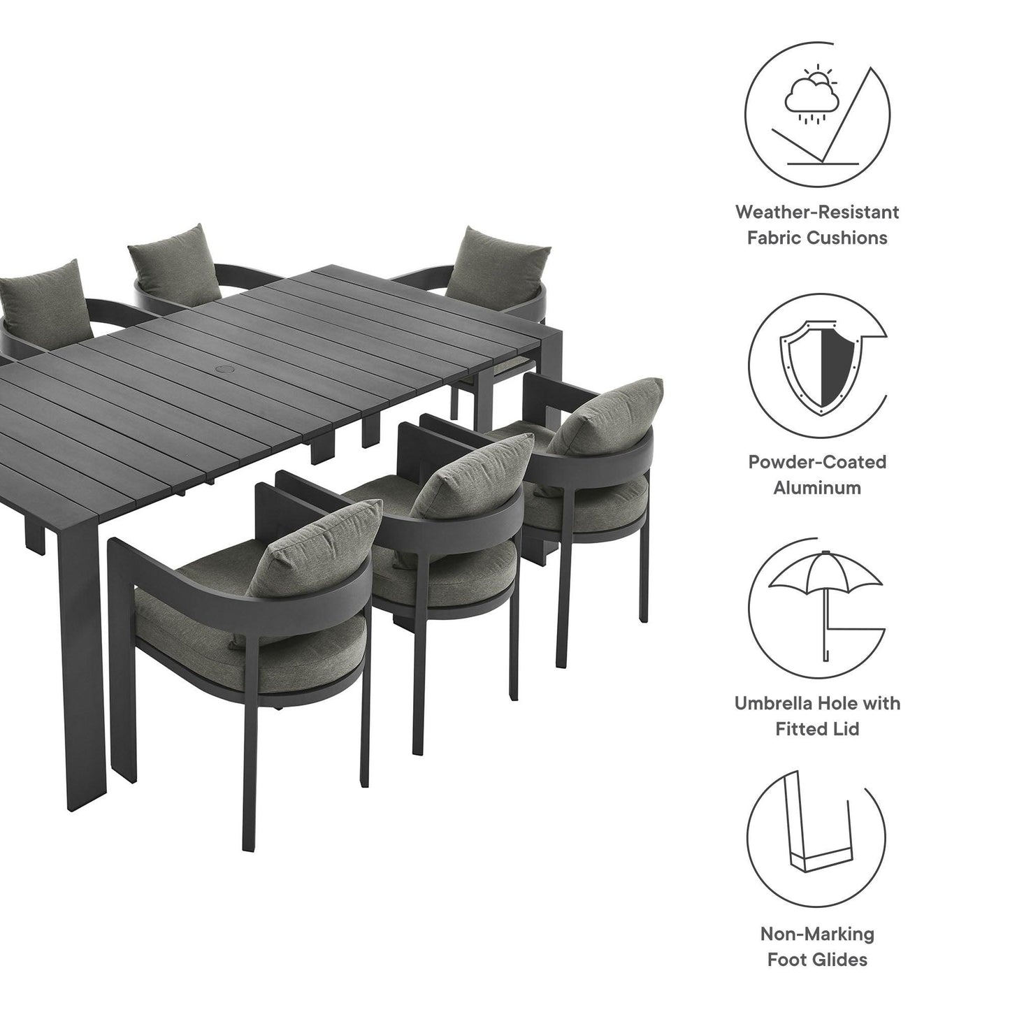 Tahoe 9-Piece Outdoor Patio Aluminum Dining Set by Modway FredCo