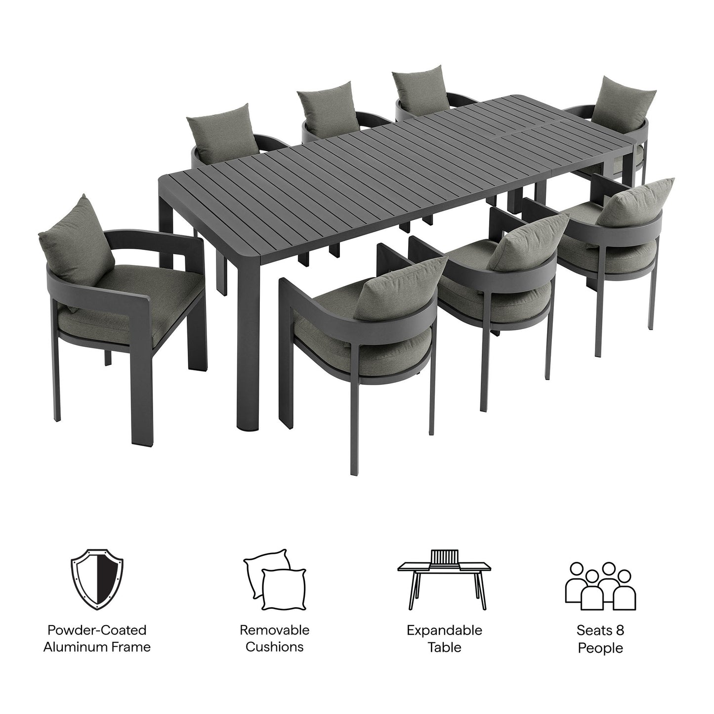 Tahoe 9-Piece Outdoor Patio Aluminum Dining Set With Extendable Table by Modway EEI-7295 FredCo