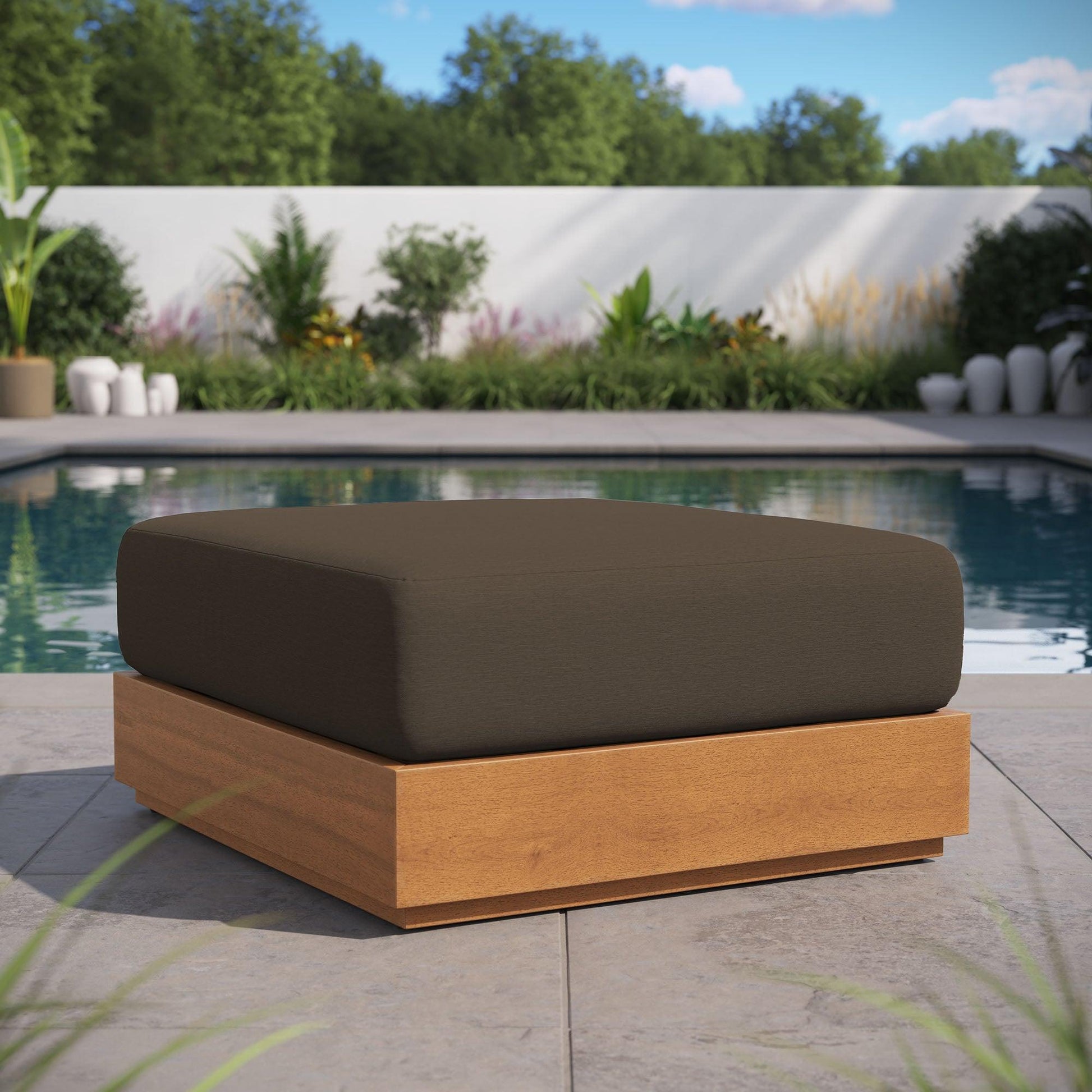 Tahoe Outdoor Patio Acacia Wood Ottoman by Modway EEI-6785 FredCo