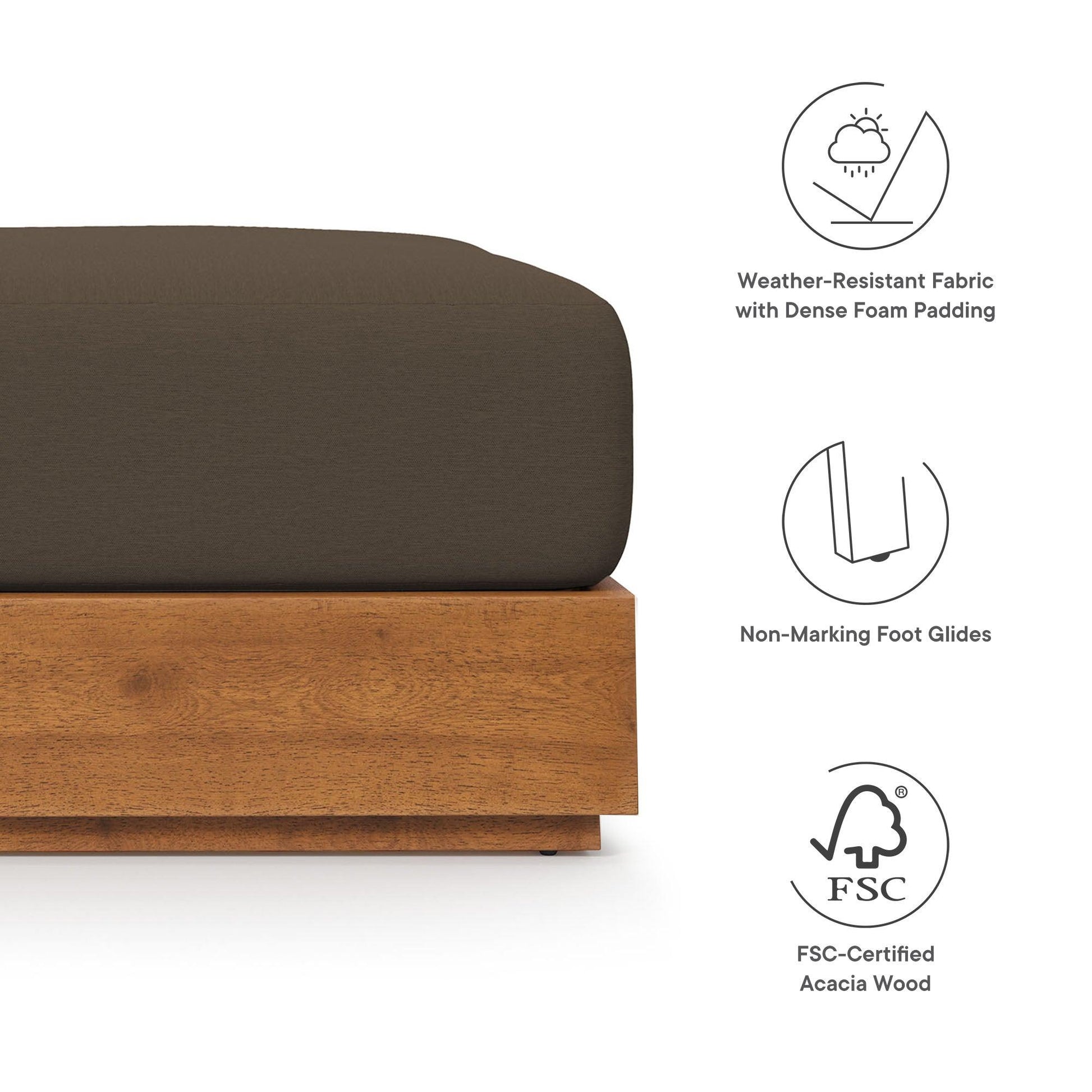 Tahoe Outdoor Patio Acacia Wood Ottoman by Modway EEI-6785 FredCo