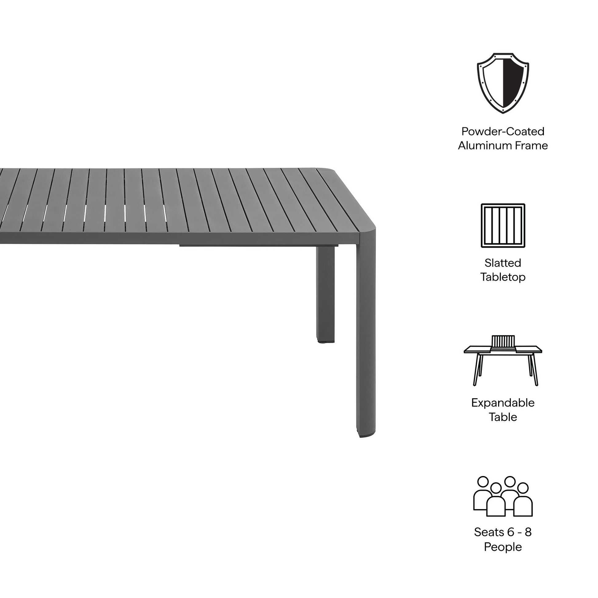 Tahoe Outdoor Patio Aluminum Extendable Dining Table by Modway EEI-7236 FredCo