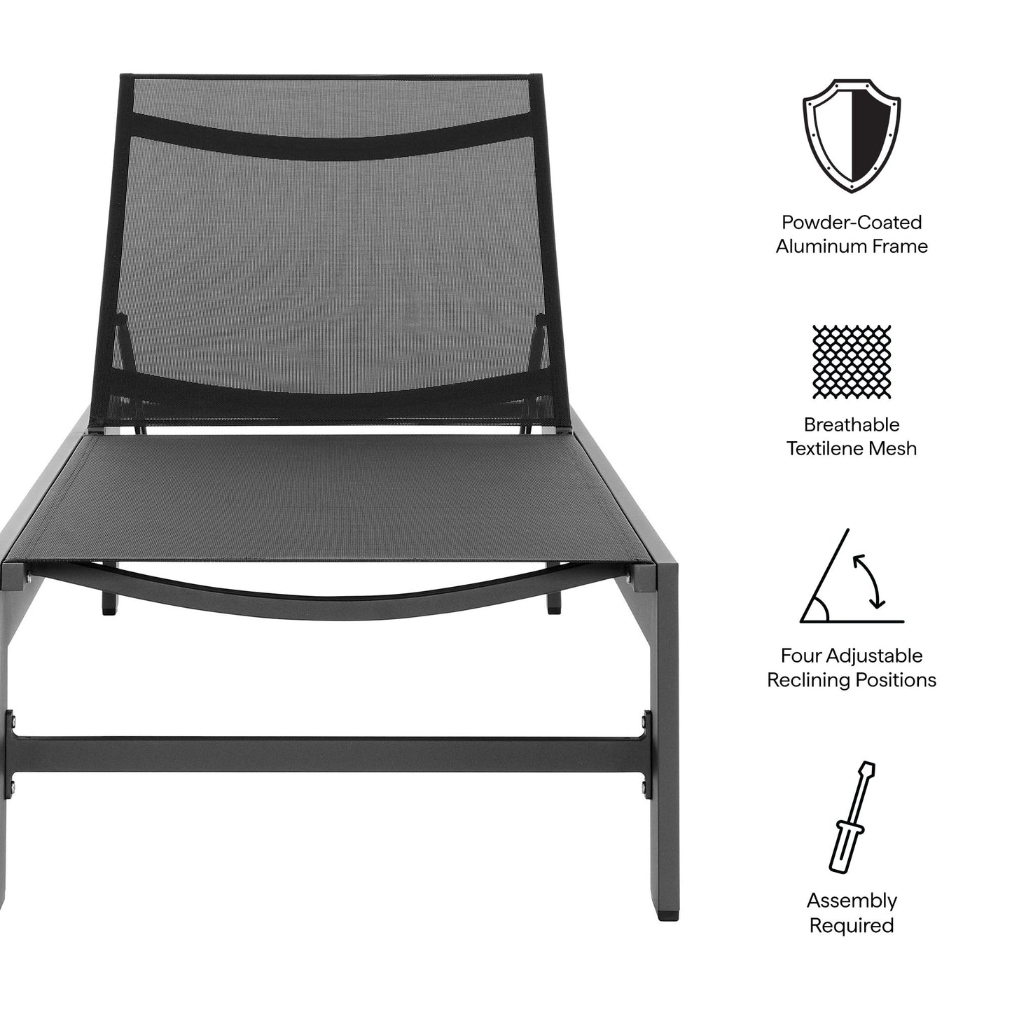 Tahoe Outdoor Patio Mesh and Aluminum Chaise Lounge by Modway EEI-7235 FredCo