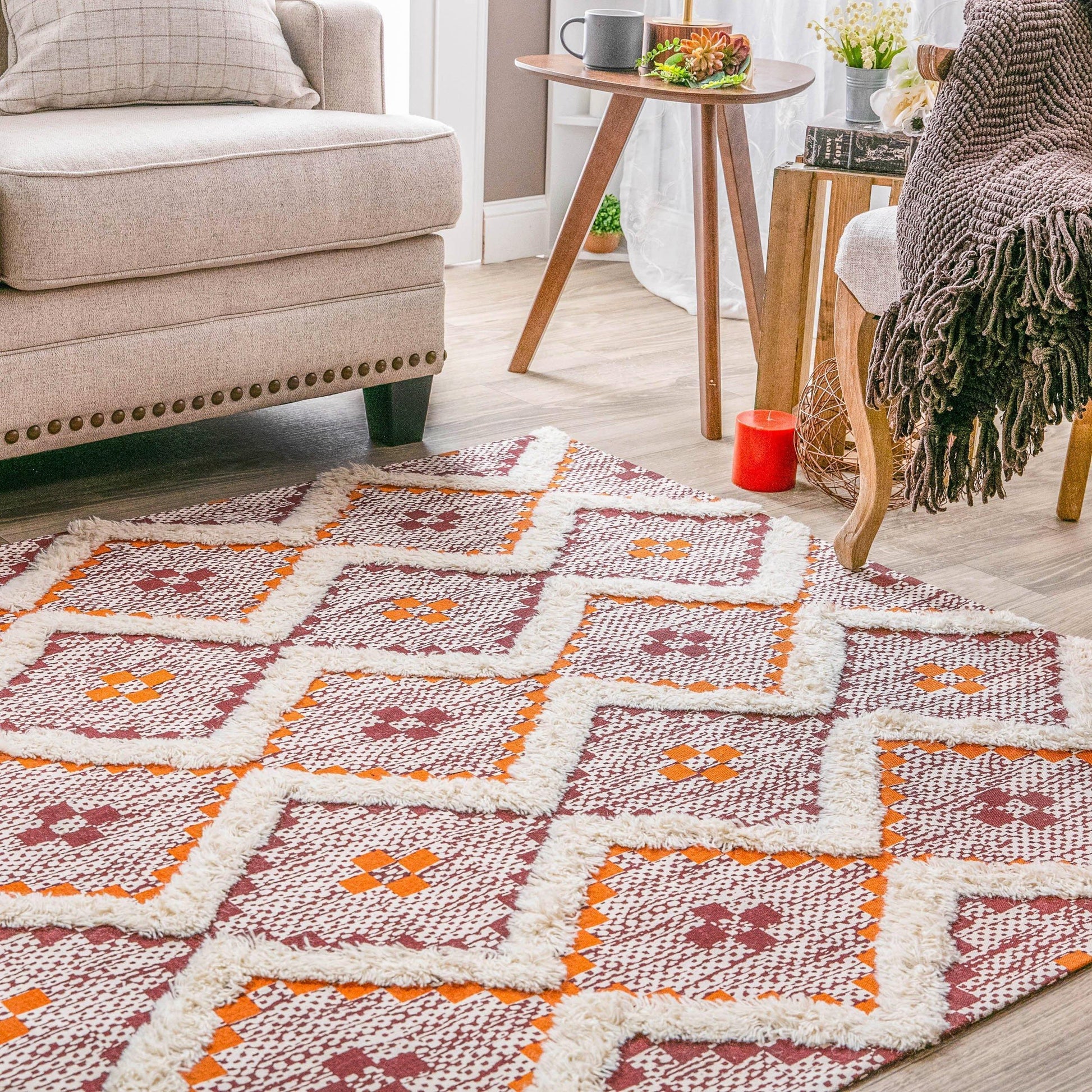 Talluah Hand-Tufted Cotton/Wool Textured Geometric Farmhouse Area Rug FredCo