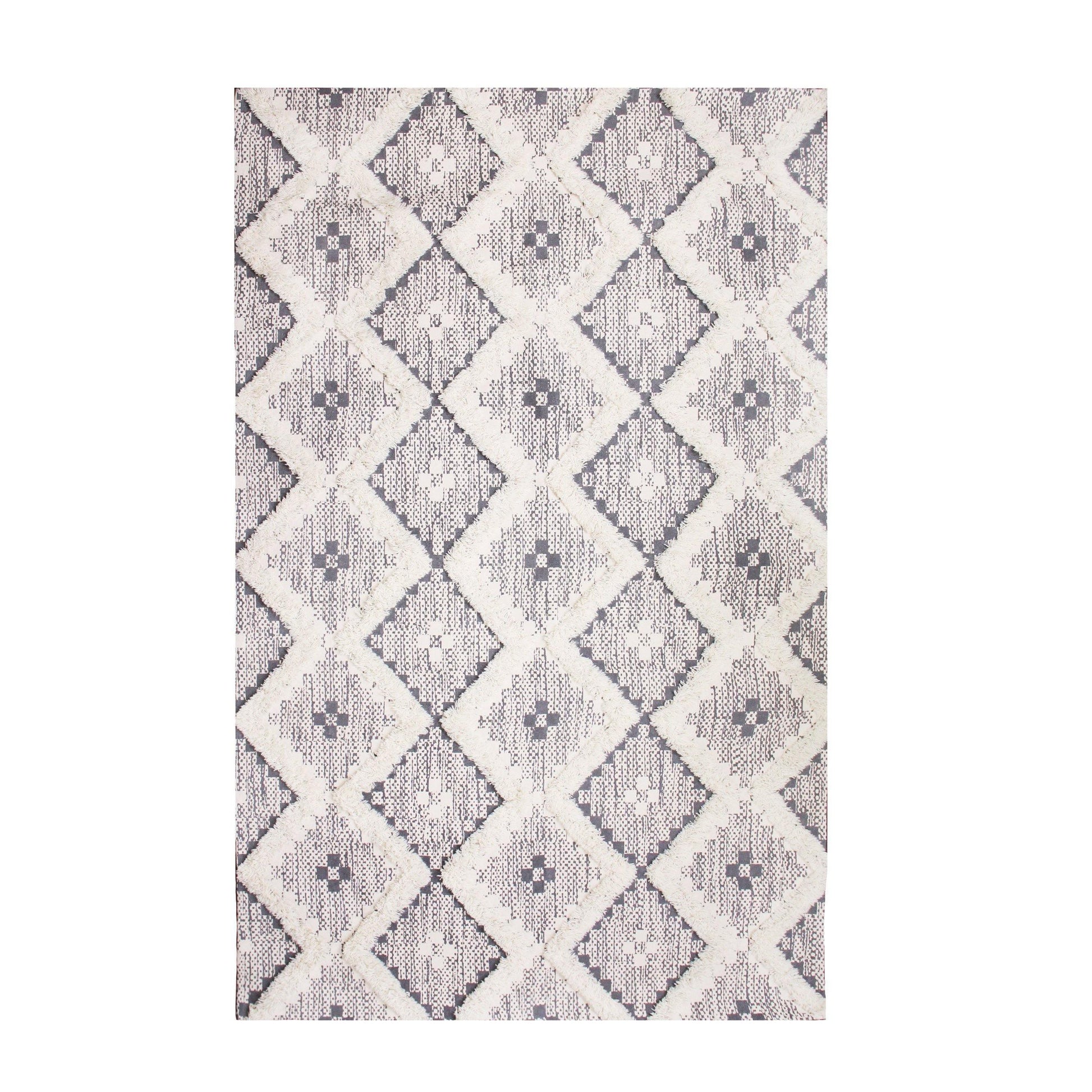 Talluah Hand-Tufted Cotton/Wool Textured Geometric Farmhouse Area Rug FredCo