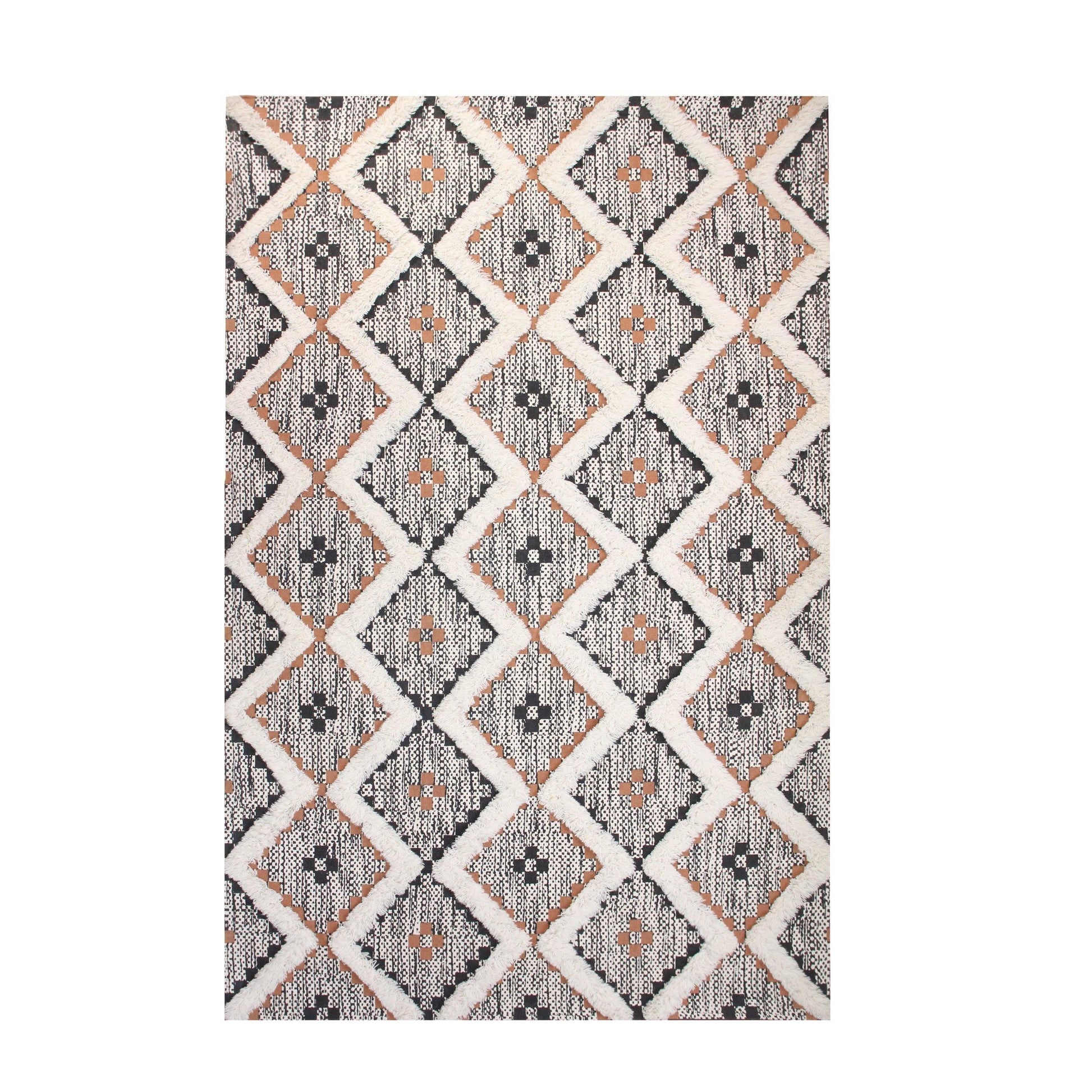Talluah Hand-Tufted Cotton/Wool Textured Geometric Farmhouse Area Rug FredCo