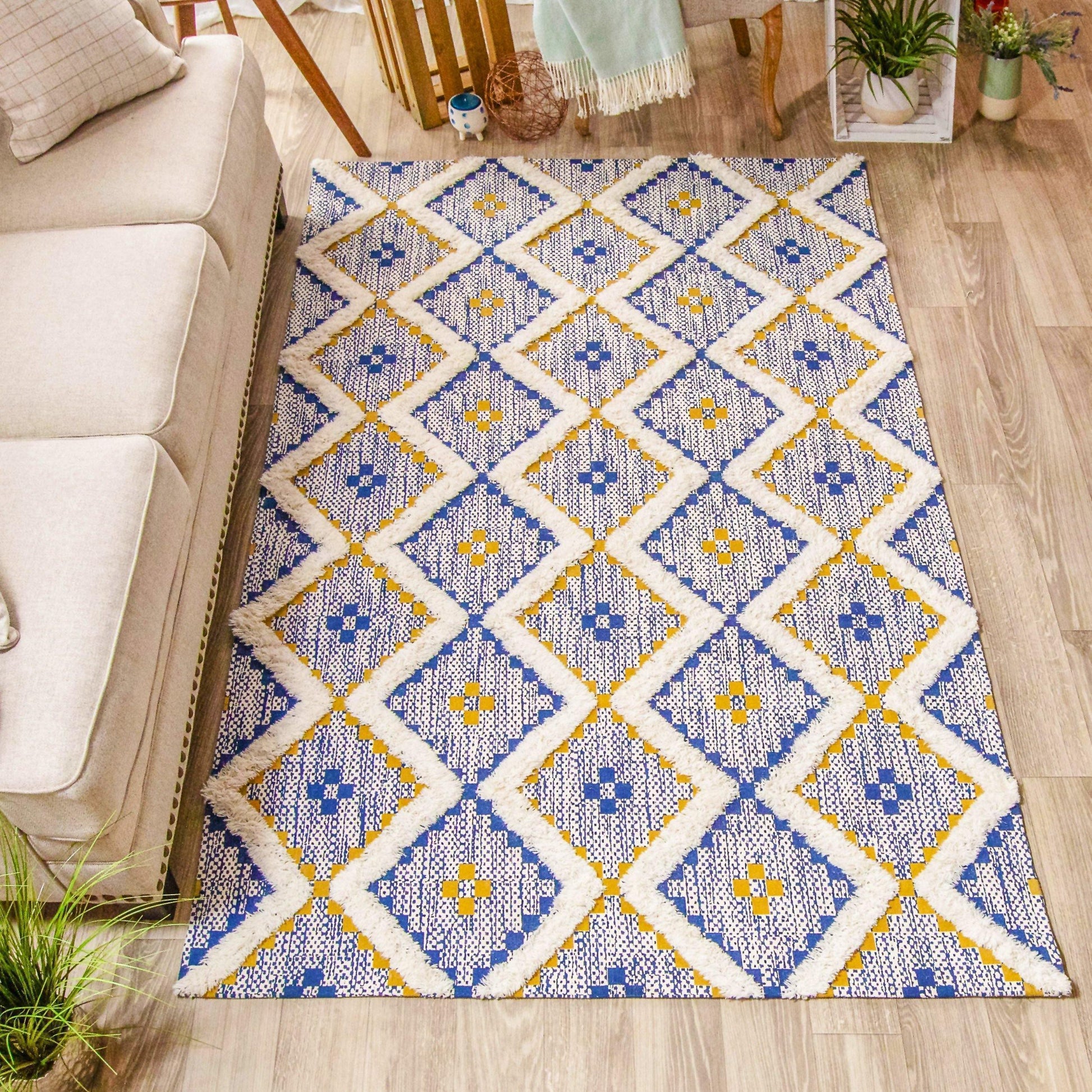 Talluah Hand-Tufted Cotton/Wool Textured Geometric Farmhouse Area Rug FredCo