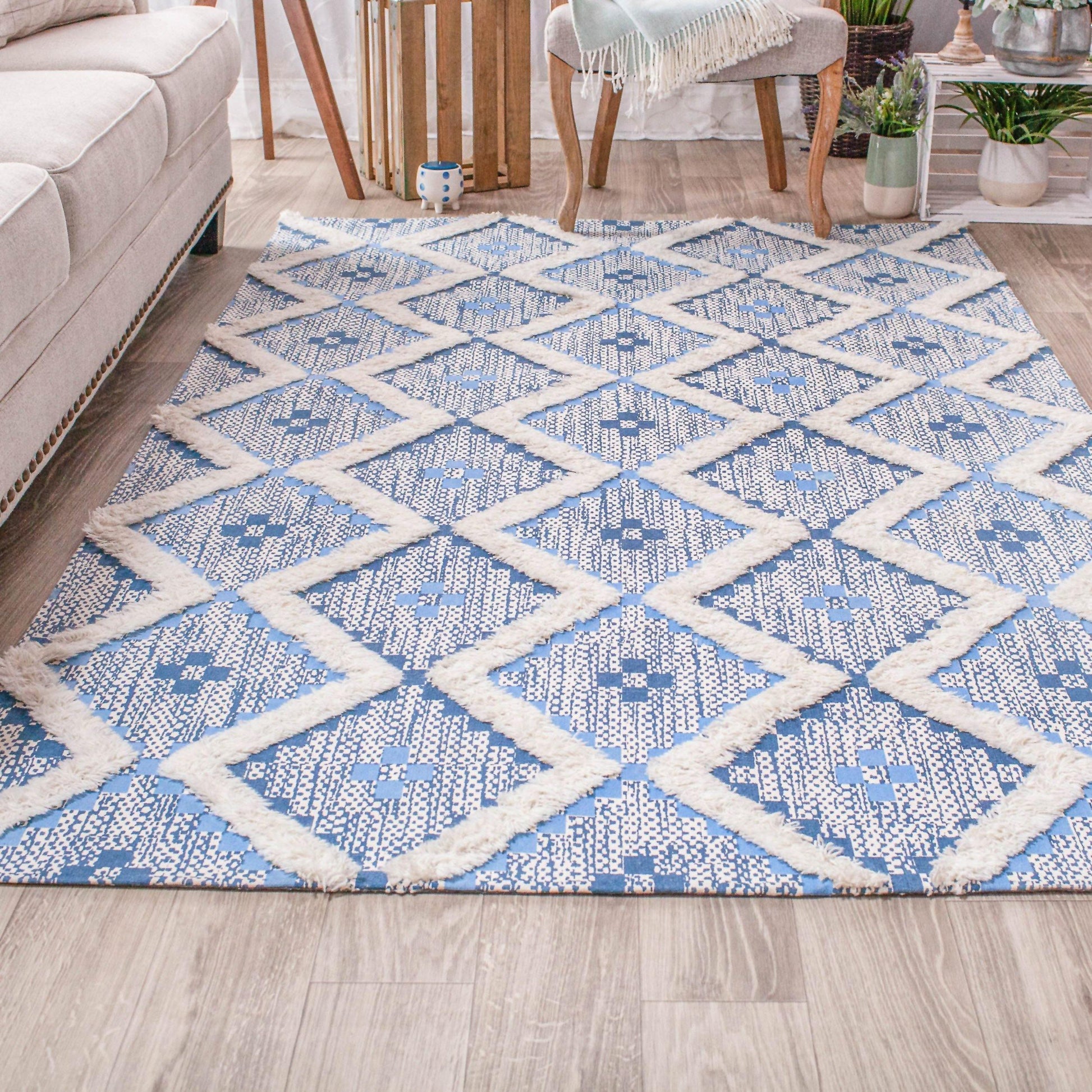 Talluah Hand-Tufted Cotton/Wool Textured Geometric Farmhouse Area Rug FredCo