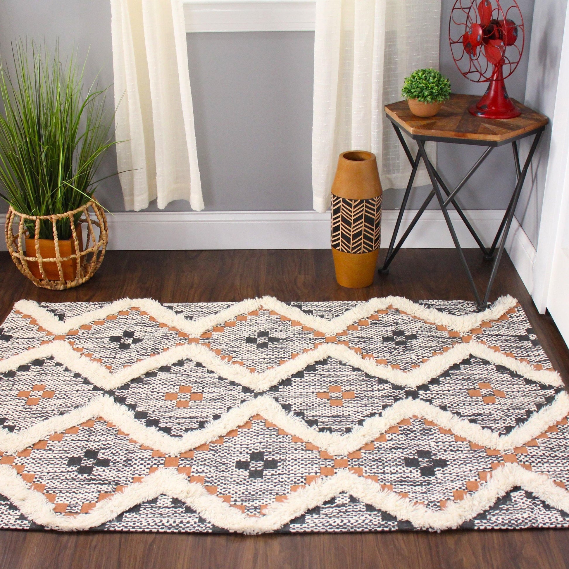 Talluah Hand-Tufted Cotton/Wool Textured Geometric Farmhouse Area Rug FredCo