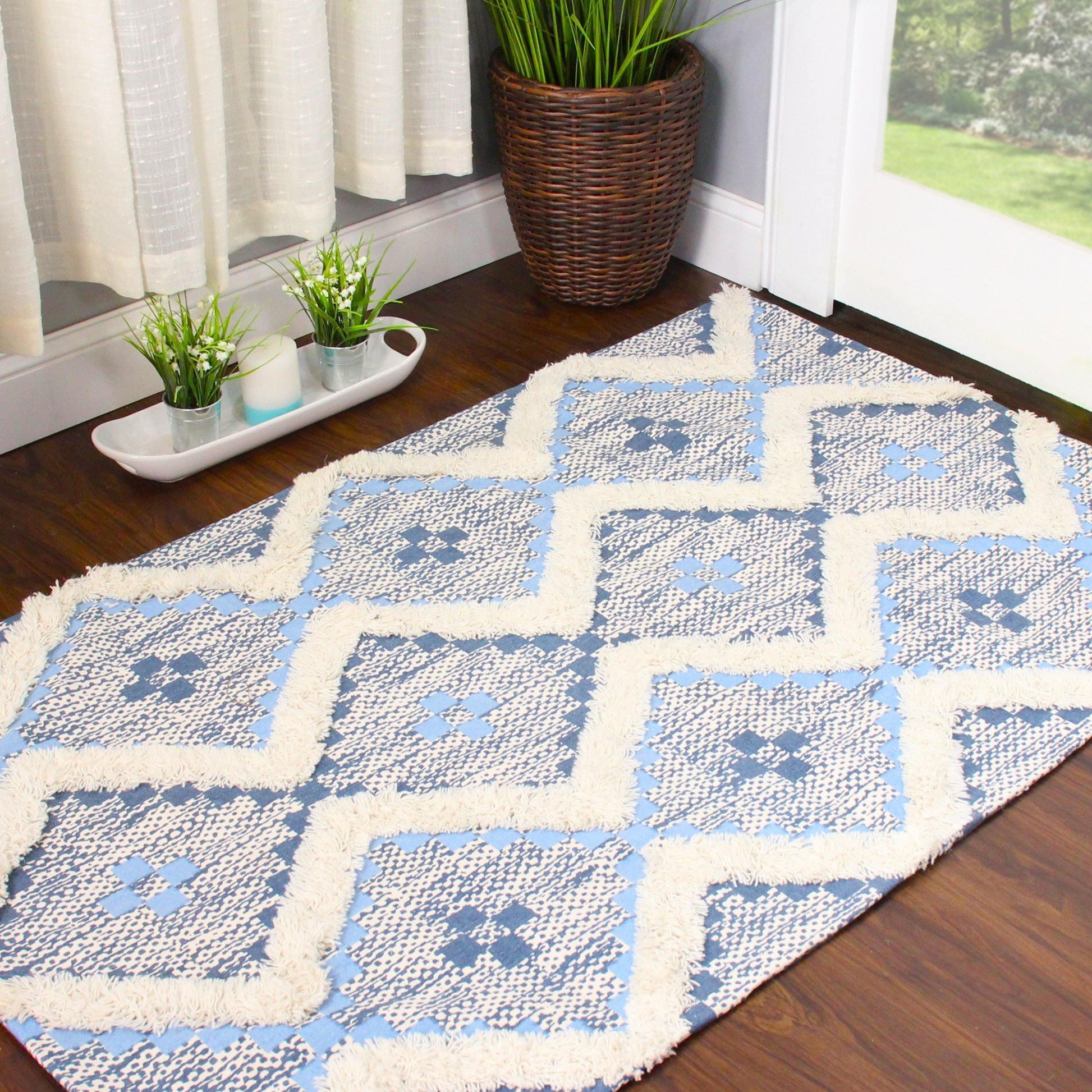 Talluah Hand-Tufted Cotton/Wool Textured Geometric Farmhouse Area Rug FredCo