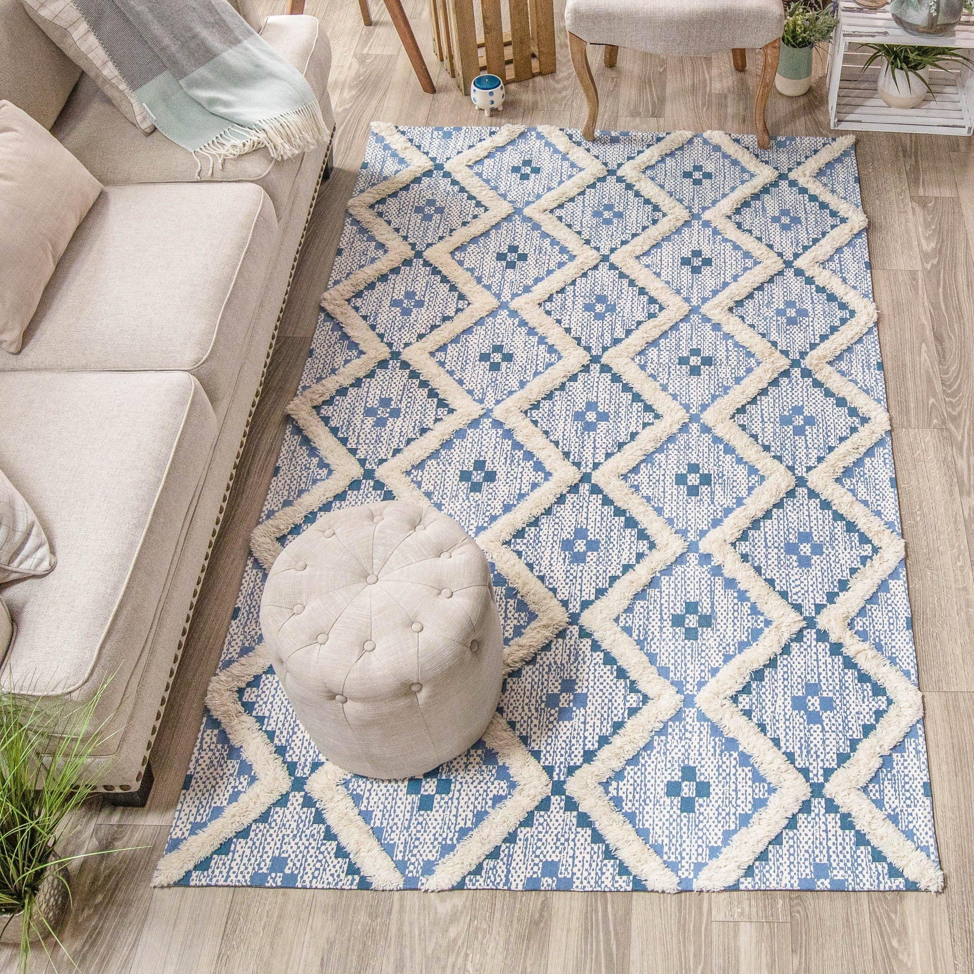 Talluah Hand-Tufted Cotton/Wool Textured Geometric Farmhouse Area Rug FredCo