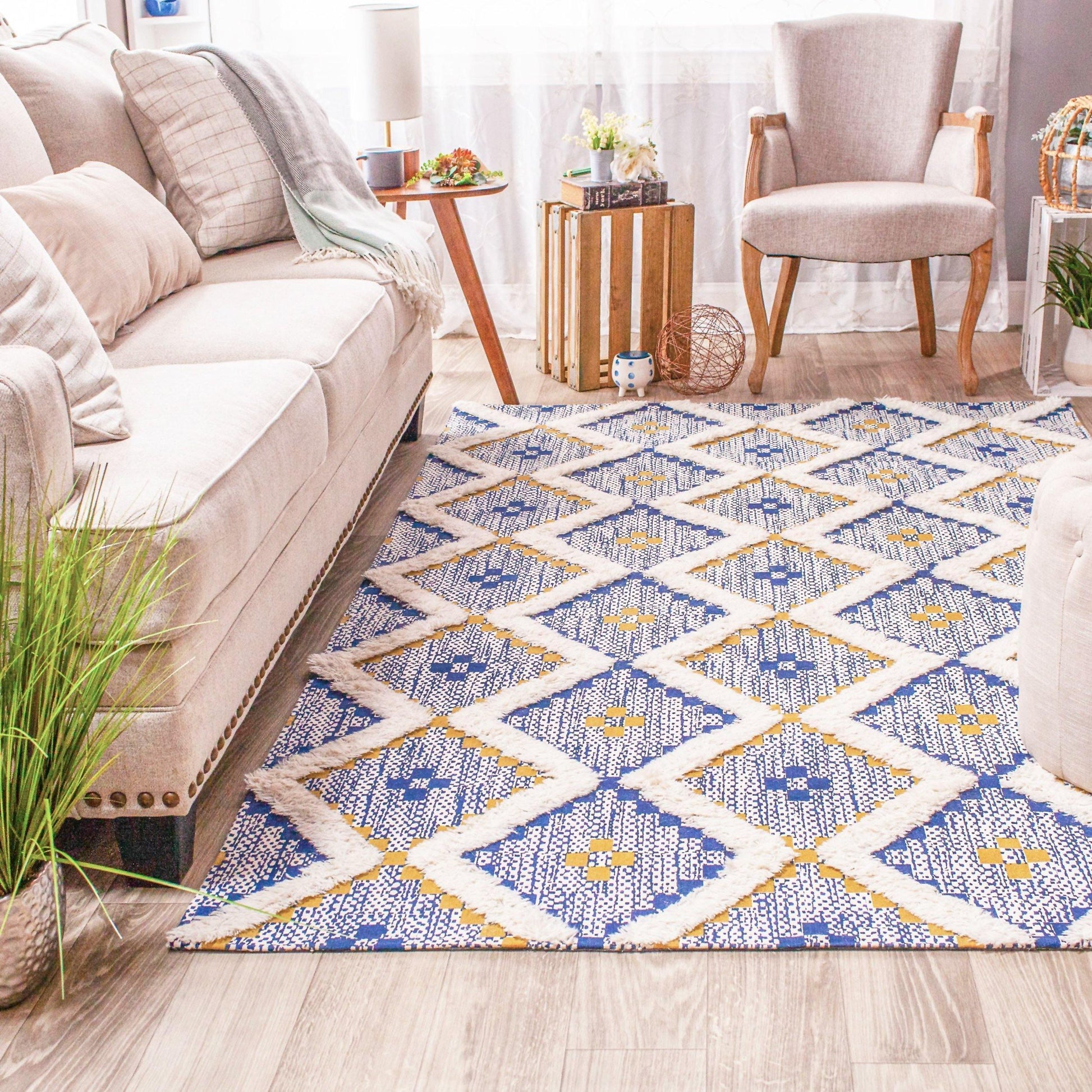 Talluah Hand-Tufted Cotton/Wool Textured Geometric Farmhouse Area Rug FredCo
