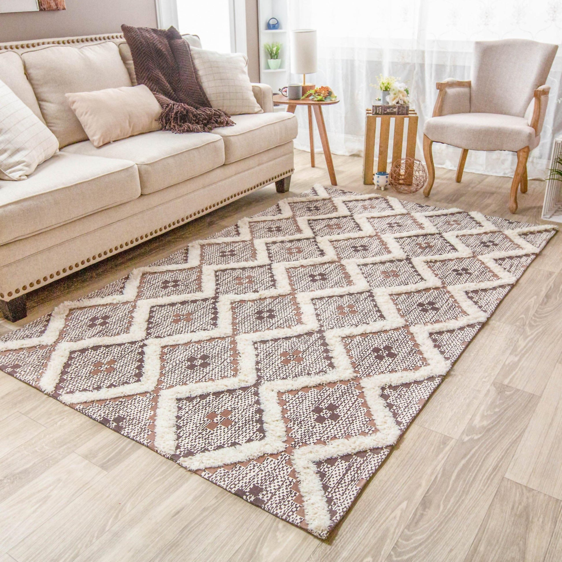 Talluah Hand-Tufted Cotton/Wool Textured Geometric Farmhouse Area Rug FredCo