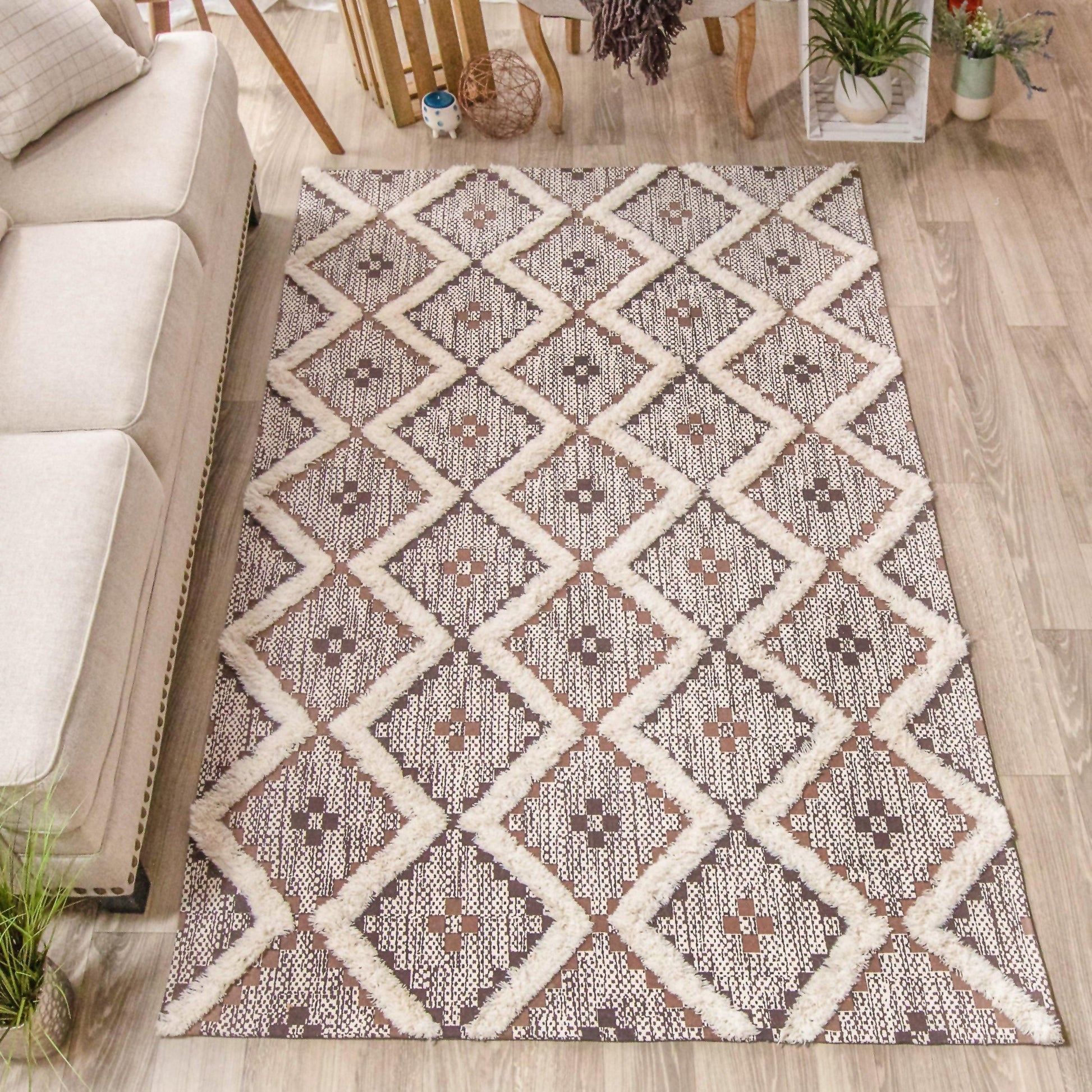 Talluah Hand-Tufted Cotton/Wool Textured Geometric Farmhouse Area Rug FredCo
