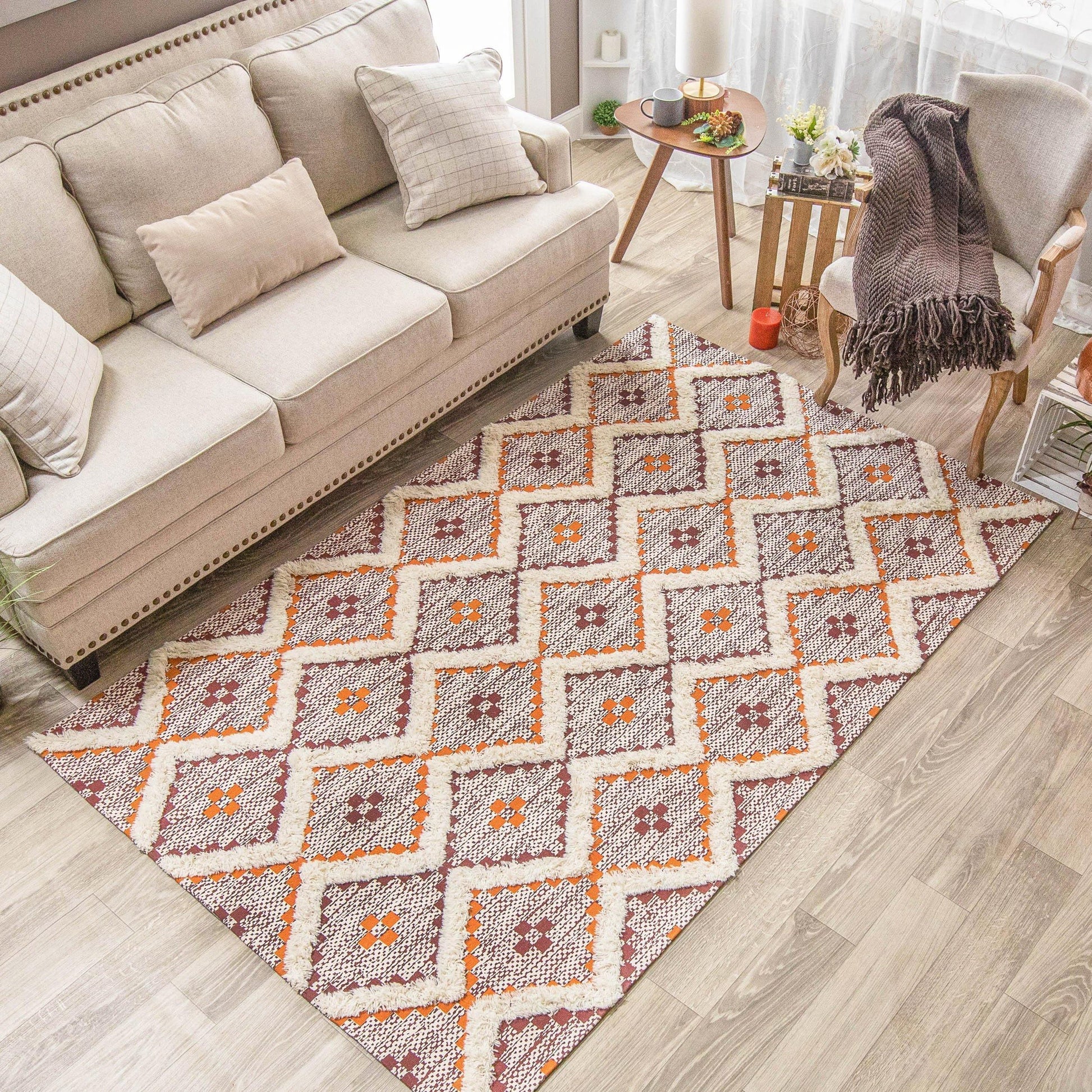 Talluah Hand-Tufted Cotton/Wool Textured Geometric Farmhouse Area Rug FredCo