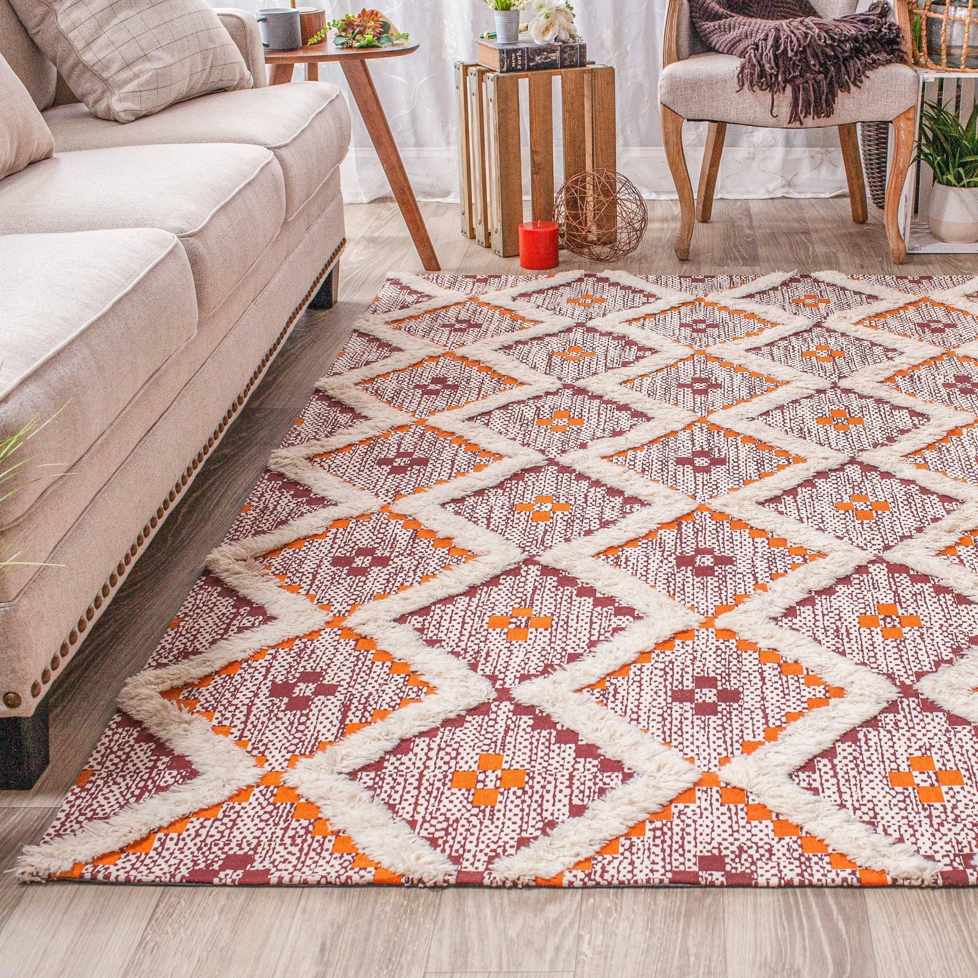 Talluah Hand-Tufted Cotton/Wool Textured Geometric Farmhouse Area Rug FredCo