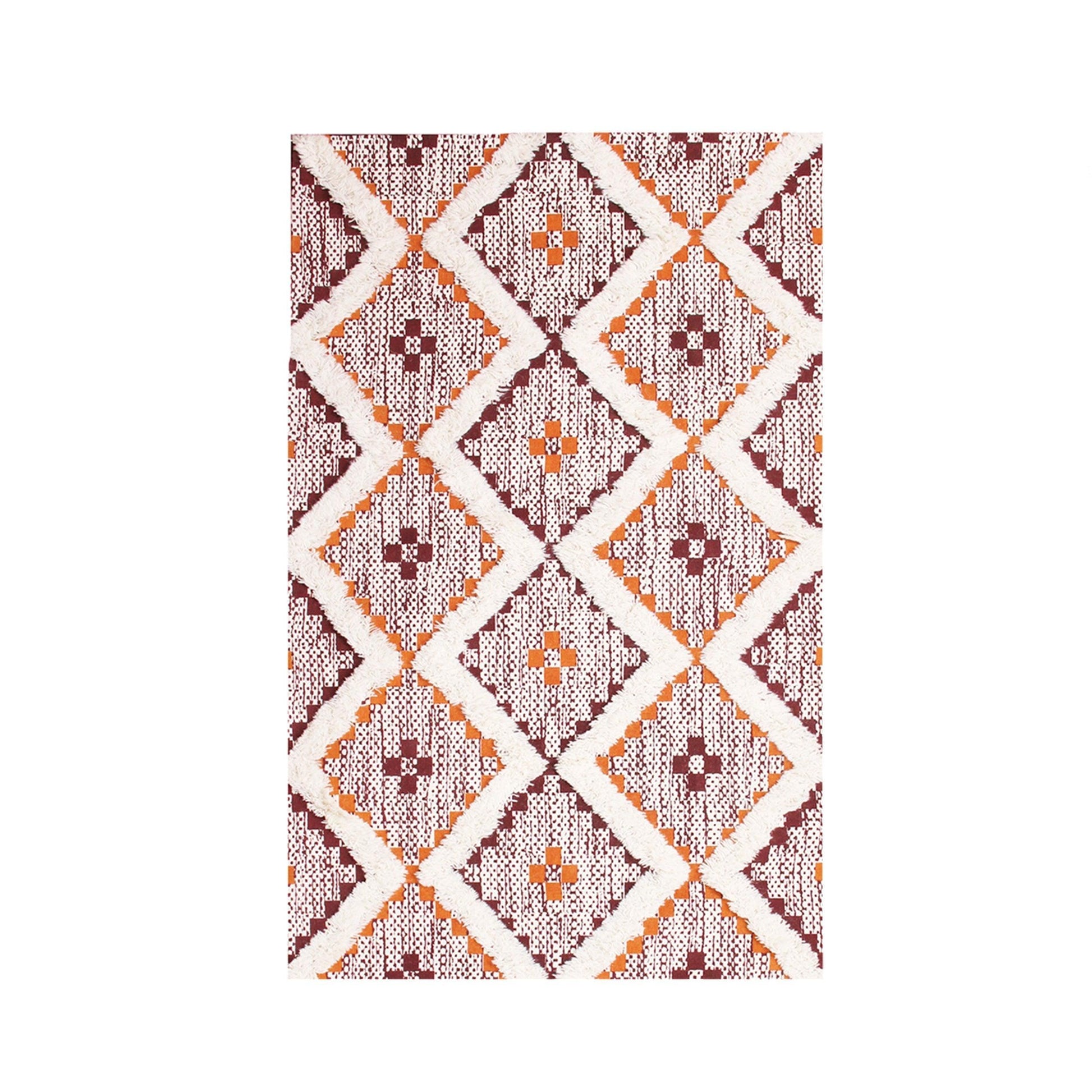 Talluah Hand-Tufted Cotton/Wool Textured Geometric Farmhouse Area Rug FredCo