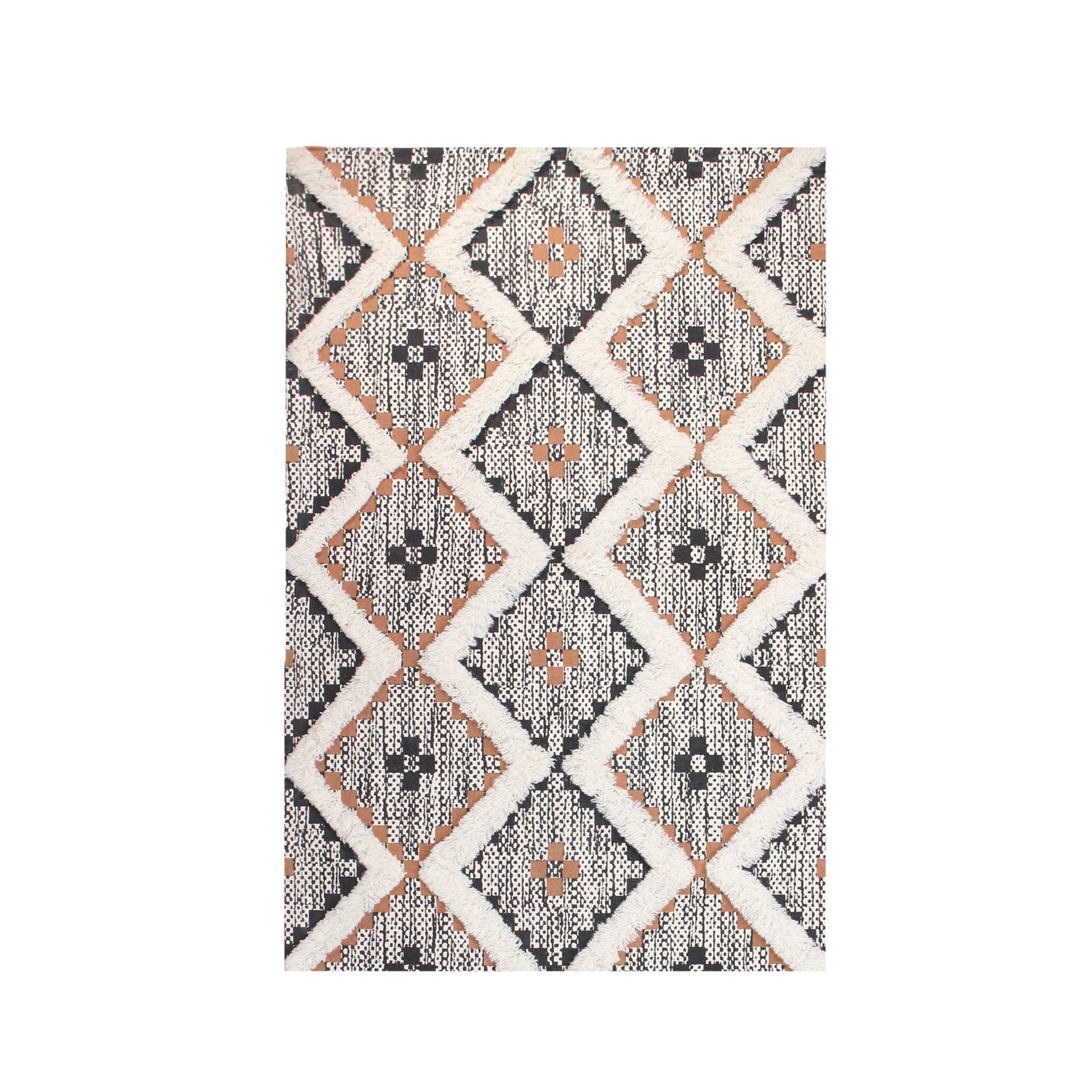 Talluah Hand-Tufted Cotton/Wool Textured Geometric Farmhouse Area Rug FredCo