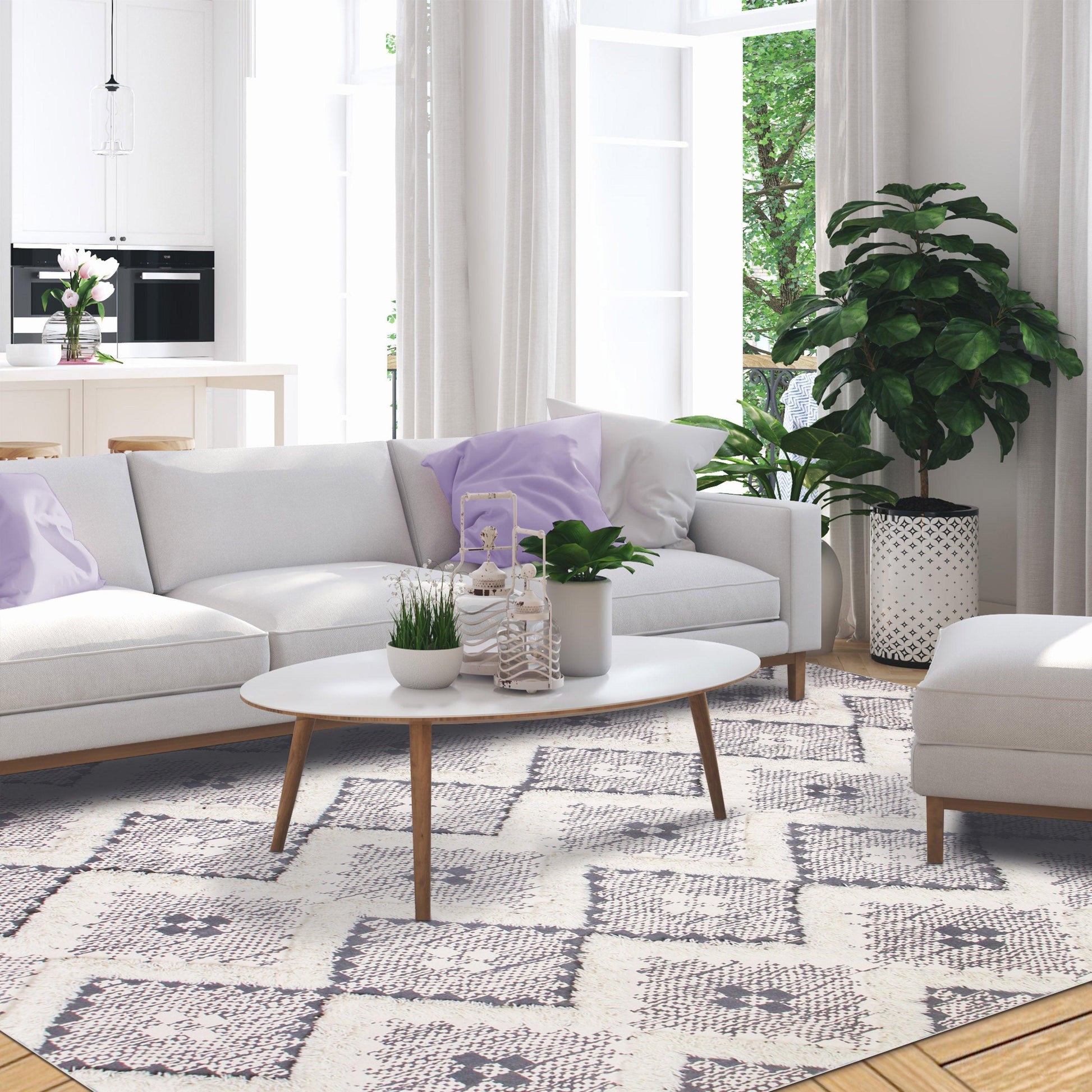 Talluah Hand-Tufted Cotton/Wool Textured Geometric Farmhouse Area Rug FredCo
