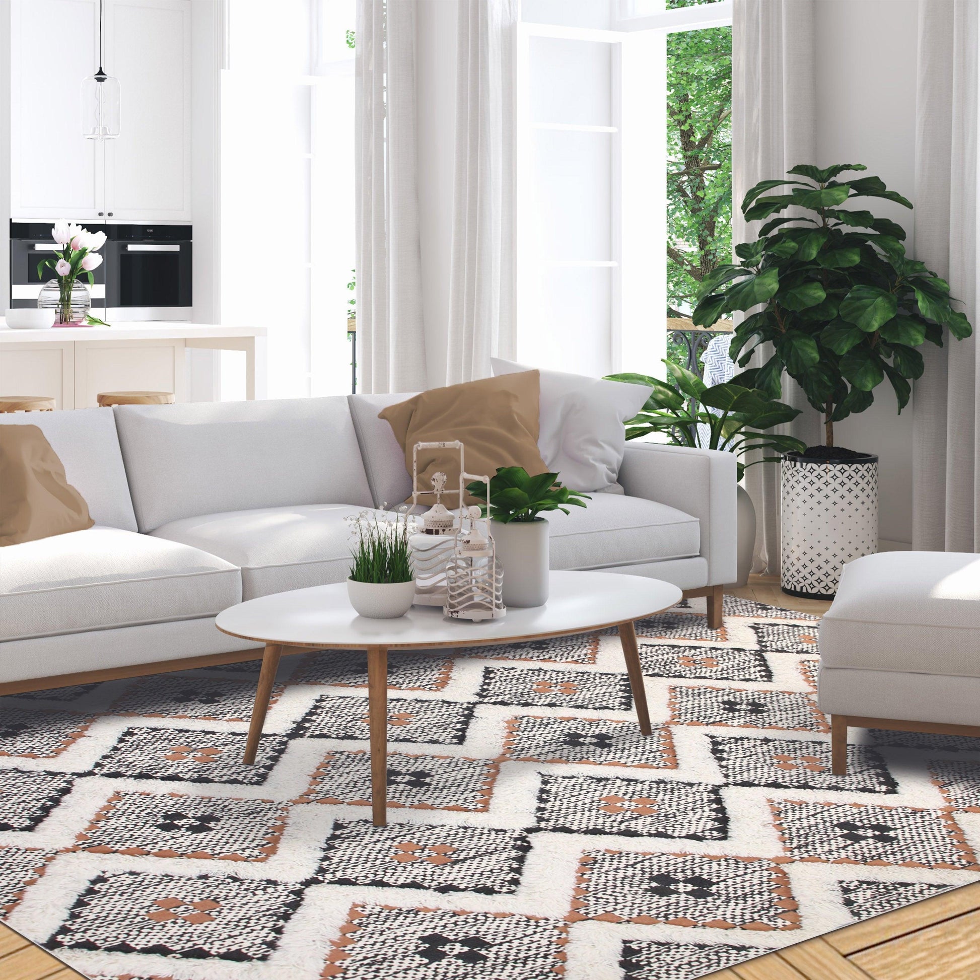 Talluah Hand-Tufted Cotton/Wool Textured Geometric Farmhouse Area Rug FredCo