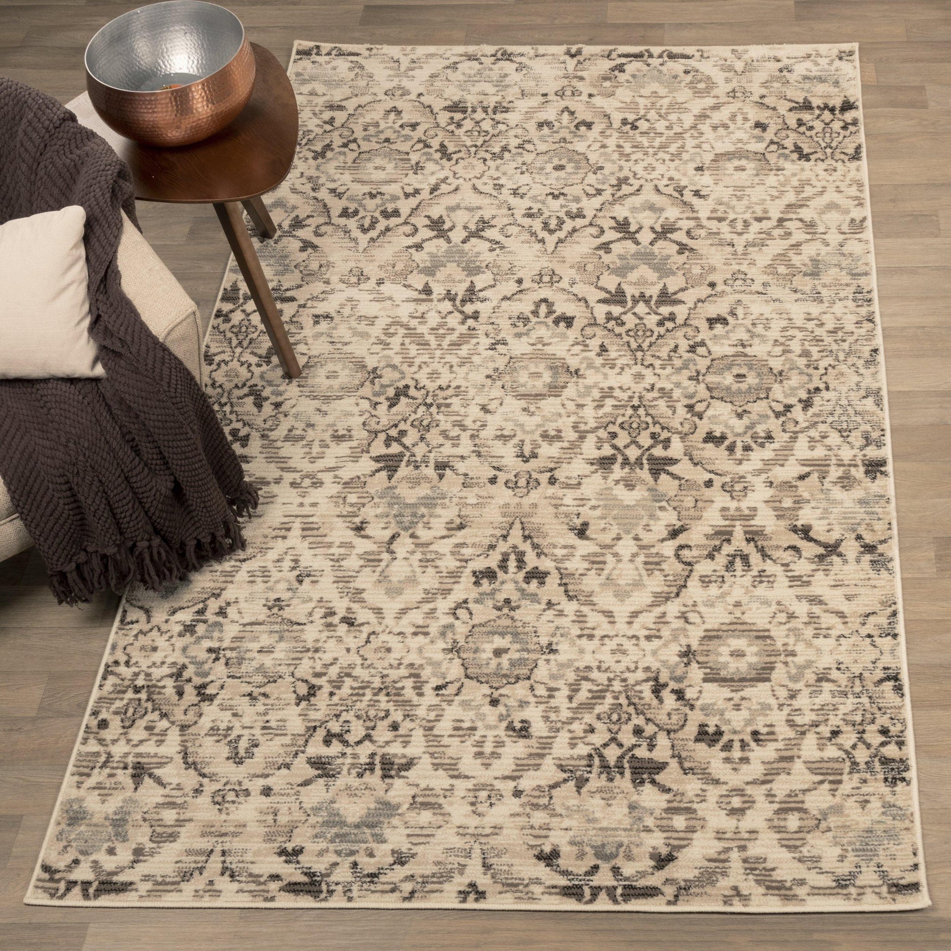 Tamara Mid-Century Contemporary Floral Damask Rug FredCo