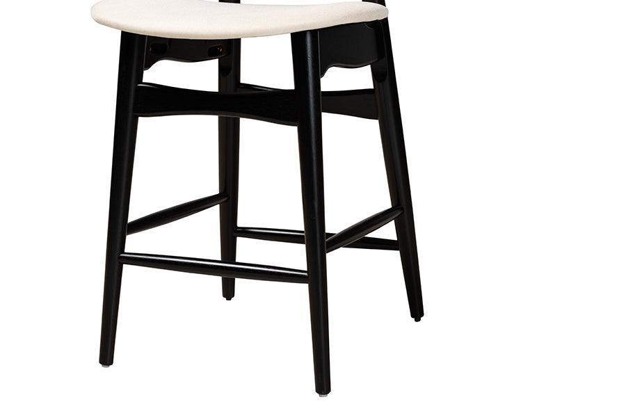 Tarana Mid-Century Modern Cream Fabric and Black Finished Wood 2-Piece Counter Stool Set FredCo