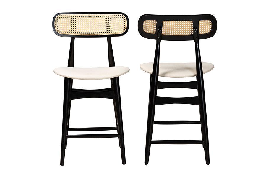 Tarana Mid-Century Modern Cream Fabric and Black Finished Wood 2-Piece Counter Stool Set FredCo