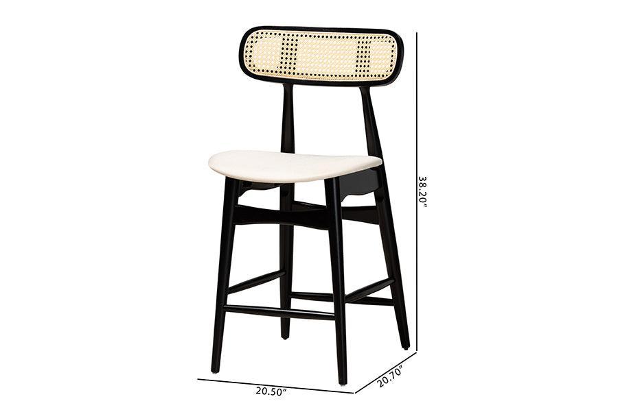 Tarana Mid-Century Modern Cream Fabric and Black Finished Wood 2-Piece Counter Stool Set FredCo