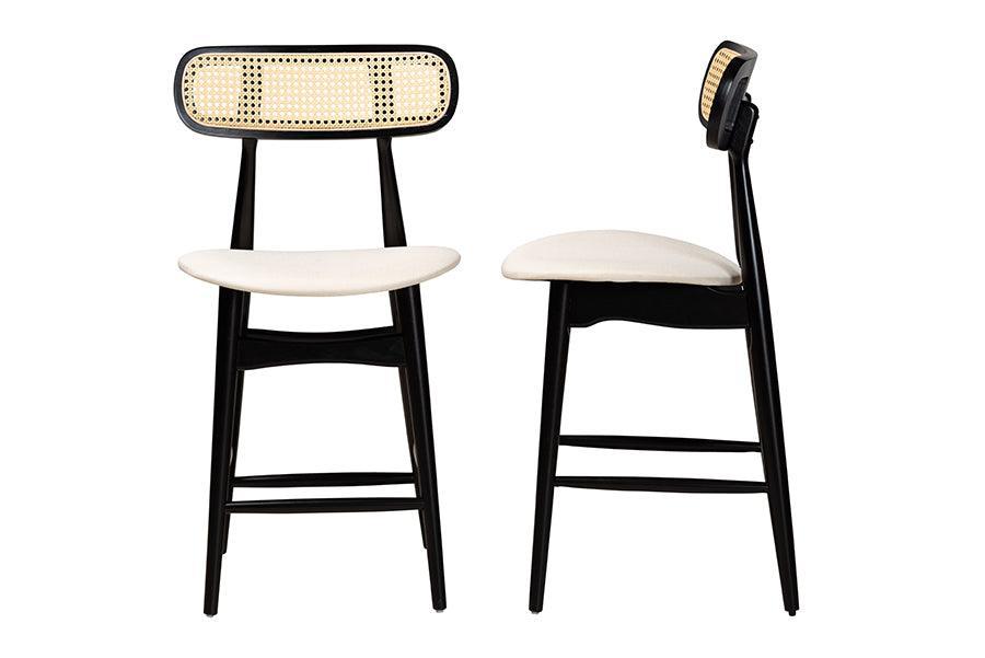 Tarana Mid-Century Modern Cream Fabric and Black Finished Wood 2-Piece Counter Stool Set FredCo