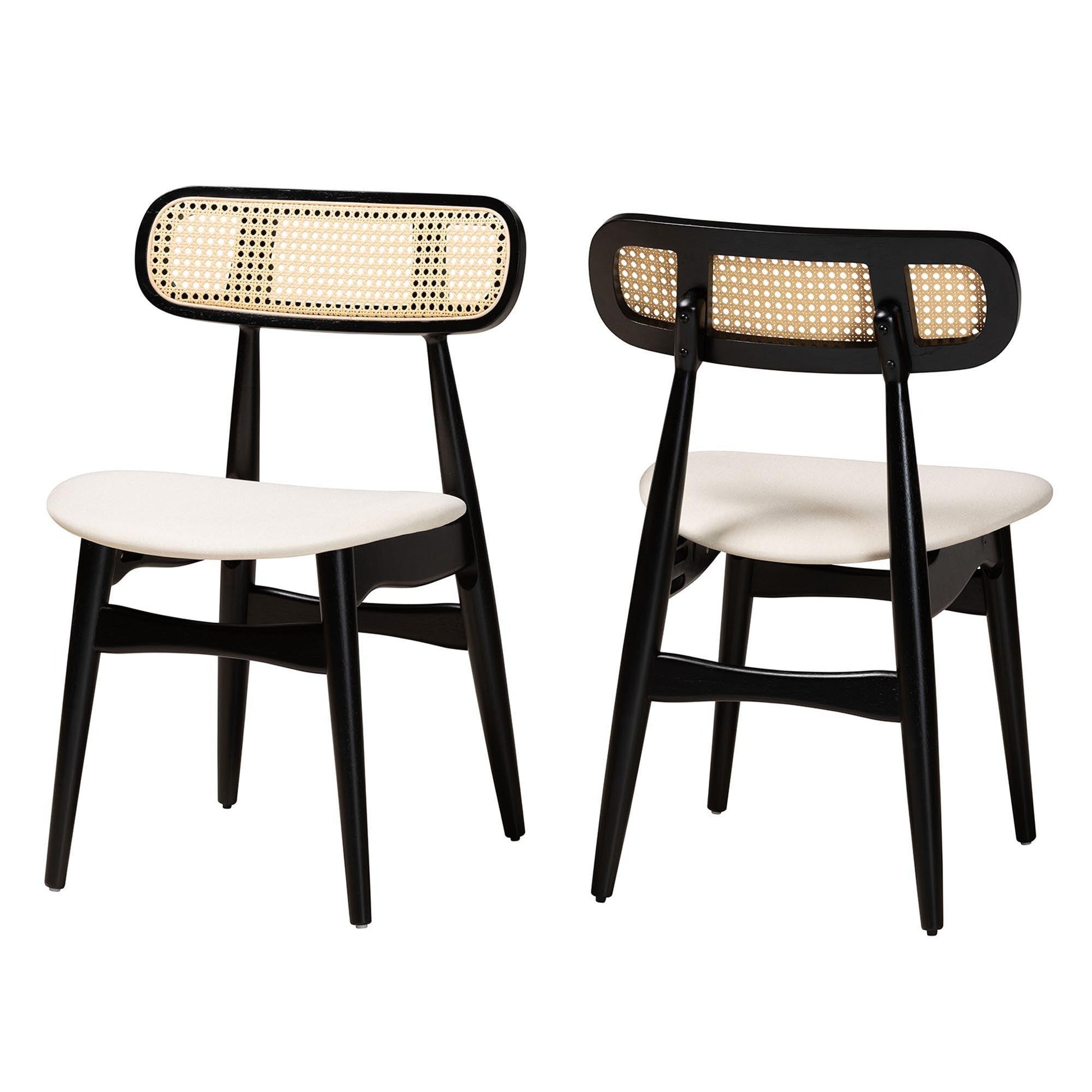 Tarana Mid-Century Modern Cream Fabric and Black Finished Wood 2-Piece Dining Chair Set FredCo
