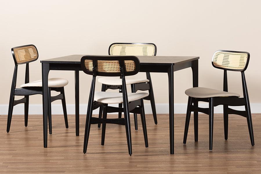 Tarana Mid-Century Modern Cream Fabric and Black Finished Wood 5-Piece Dining Set FredCo