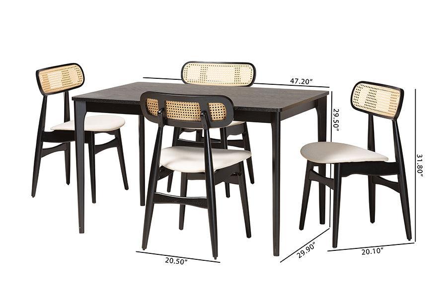 Tarana Mid-Century Modern Cream Fabric and Black Finished Wood 5-Piece Dining Set FredCo