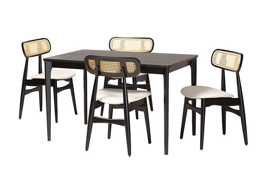 Tarana Mid-Century Modern Cream Fabric and Black Finished Wood 5-Piece Dining Set FredCo