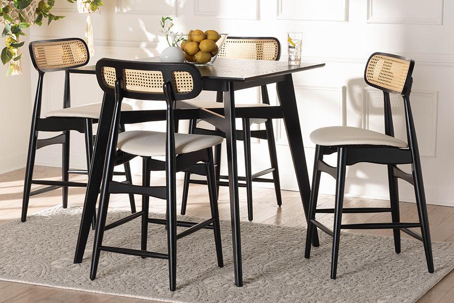 Tarana Mid-Century Modern Cream Fabric and Black Finished Wood 5-Piece Pub Set FredCo