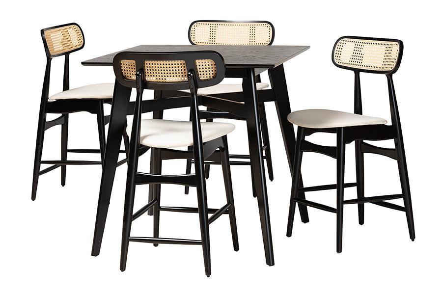 Tarana Mid-Century Modern Cream Fabric and Black Finished Wood 5-Piece Pub Set FredCo