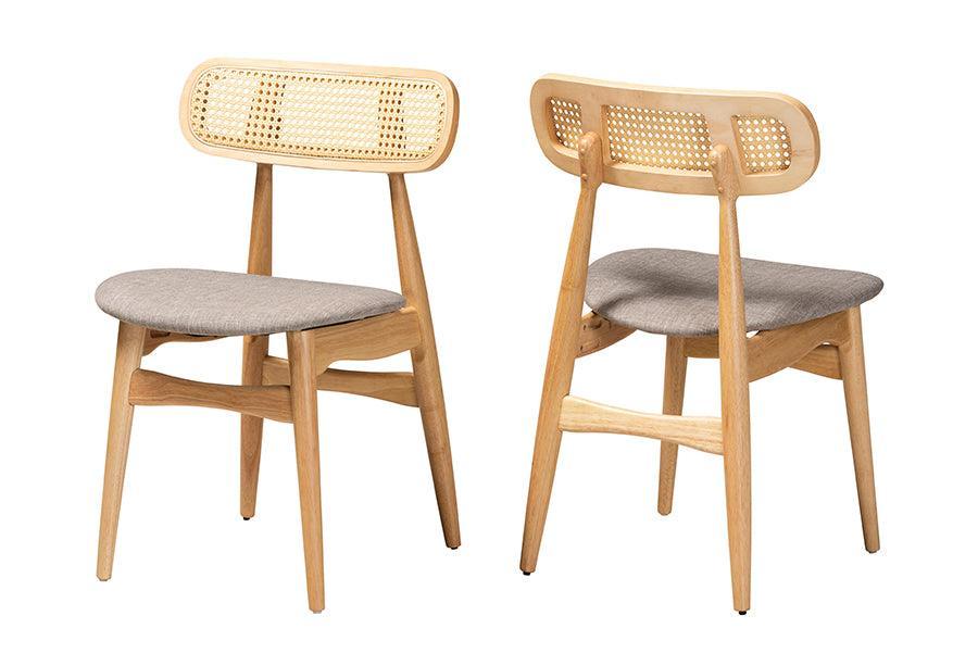 Tarana Mid-Century Modern Grey Fabric and Natural Oak Finished Wood 2-Piece Dining Chair Set FredCo