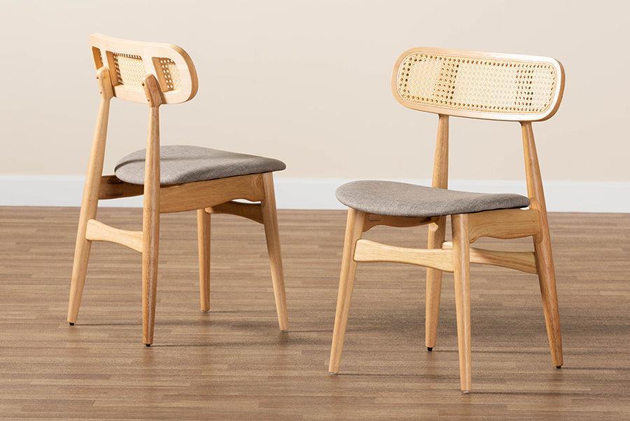 Tarana Mid-Century Modern Grey Fabric and Natural Oak Finished Wood 2-Piece Dining Chair Set FredCo