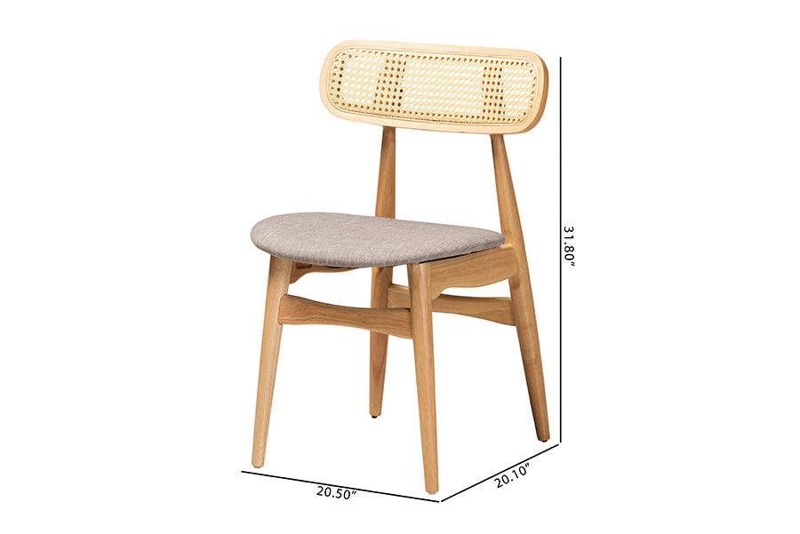 Tarana Mid-Century Modern Grey Fabric and Natural Oak Finished Wood 2-Piece Dining Chair Set FredCo