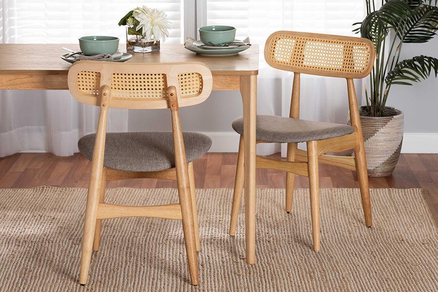 Tarana Mid-Century Modern Grey Fabric and Natural Oak Finished Wood 2-Piece Dining Chair Set FredCo