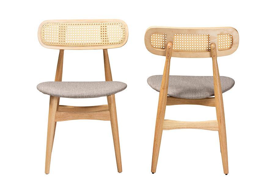 Tarana Mid-Century Modern Grey Fabric and Natural Oak Finished Wood 2-Piece Dining Chair Set FredCo