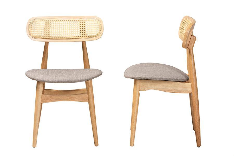 Tarana Mid-Century Modern Grey Fabric and Natural Oak Finished Wood 2-Piece Dining Chair Set FredCo