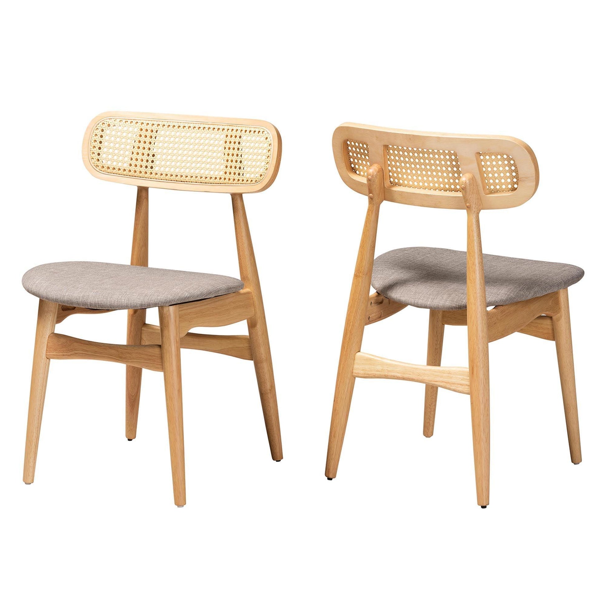Tarana Mid-Century Modern Grey Fabric and Natural Oak Finished Wood 2-Piece Dining Chair Set FredCo