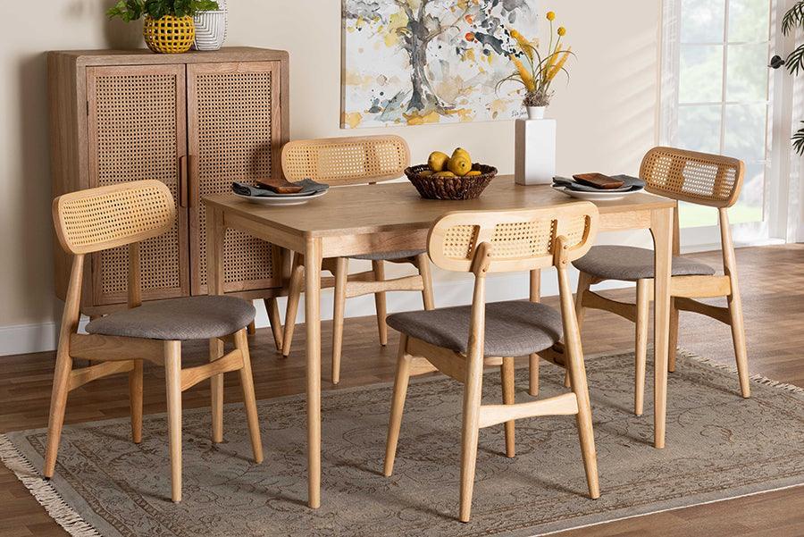Tarana Mid-Century Modern Grey Fabric and Natural Oak Finished Wood 5-Piece Dining Set FredCo
