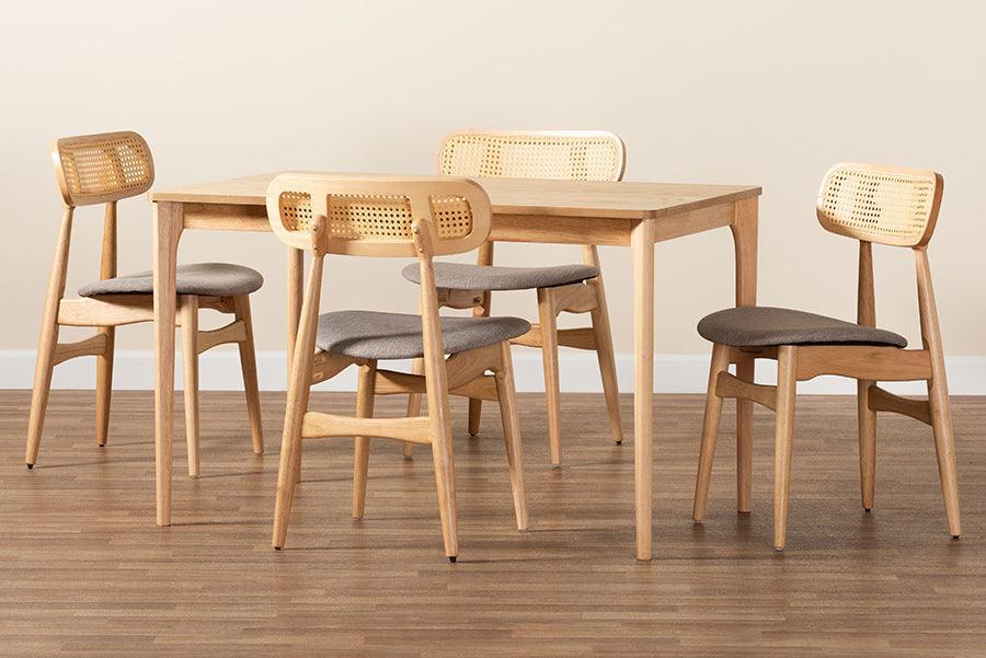 Tarana Mid-Century Modern Grey Fabric and Natural Oak Finished Wood 5-Piece Dining Set FredCo