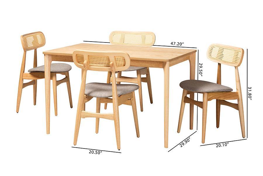 Tarana Mid-Century Modern Grey Fabric and Natural Oak Finished Wood 5-Piece Dining Set FredCo